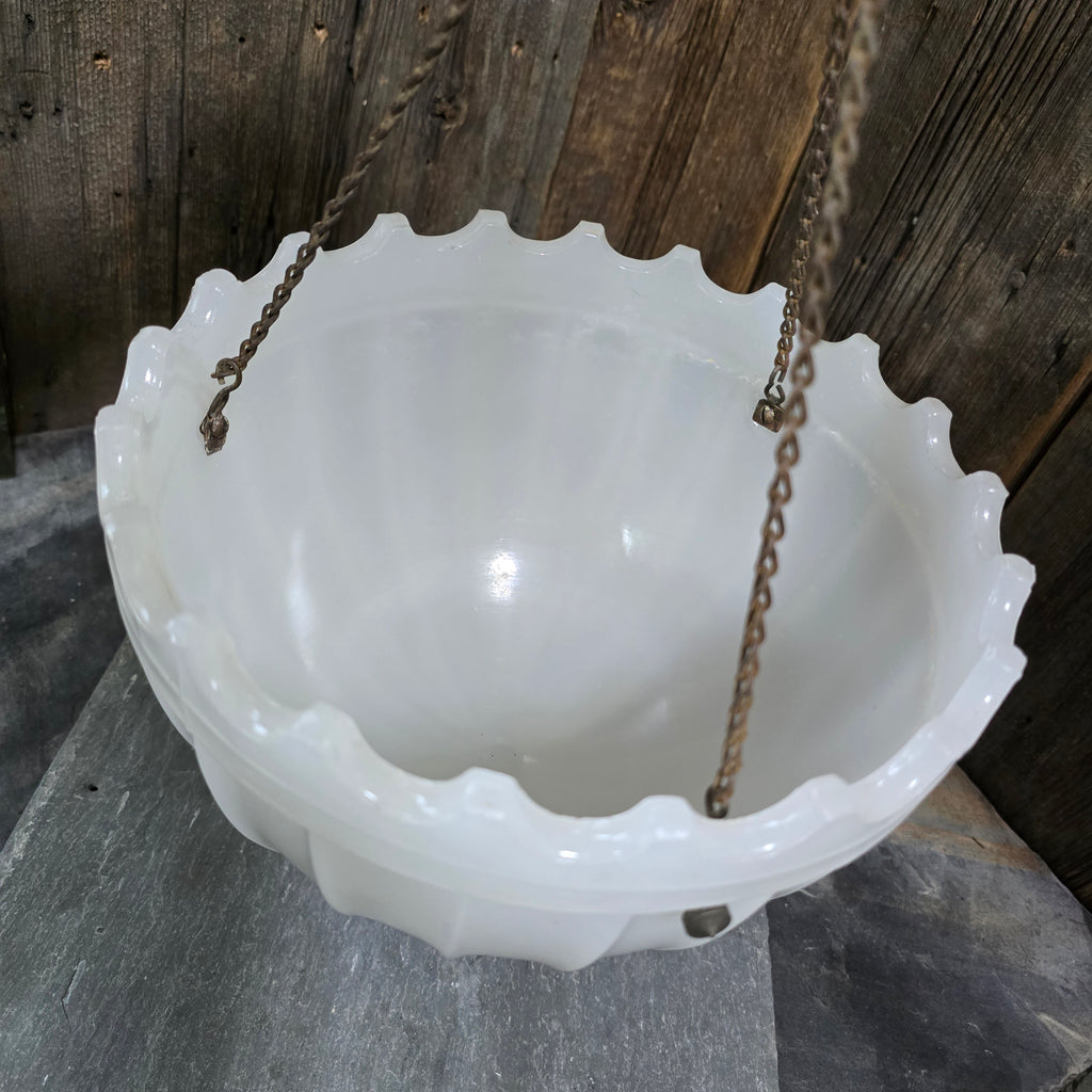Antique Heavy Opaline Glass Ceiling Pendant Light Fixture Globe Hanging Shade