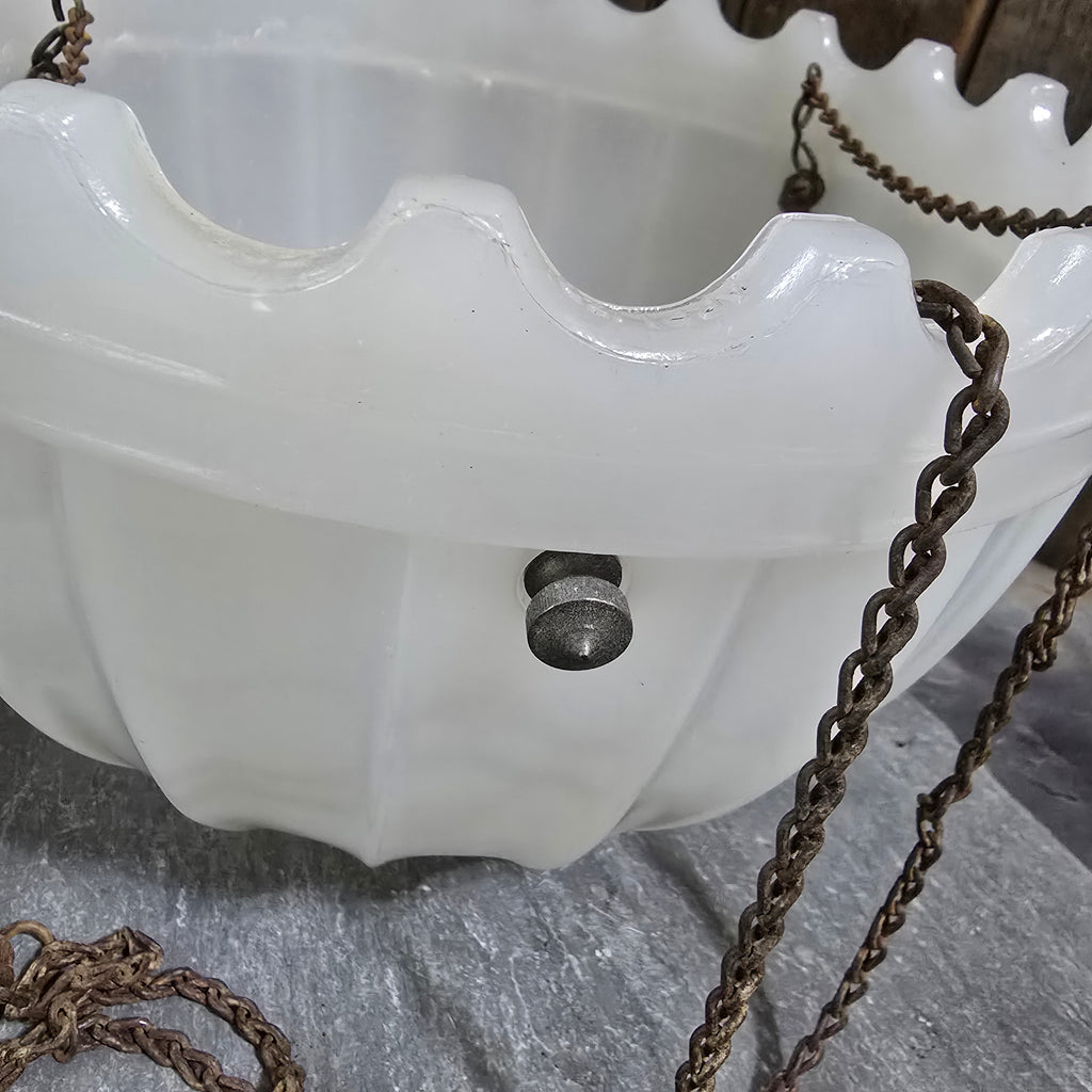 Antique Heavy Opaline Glass Ceiling Pendant Light Fixture Globe Hanging Shade