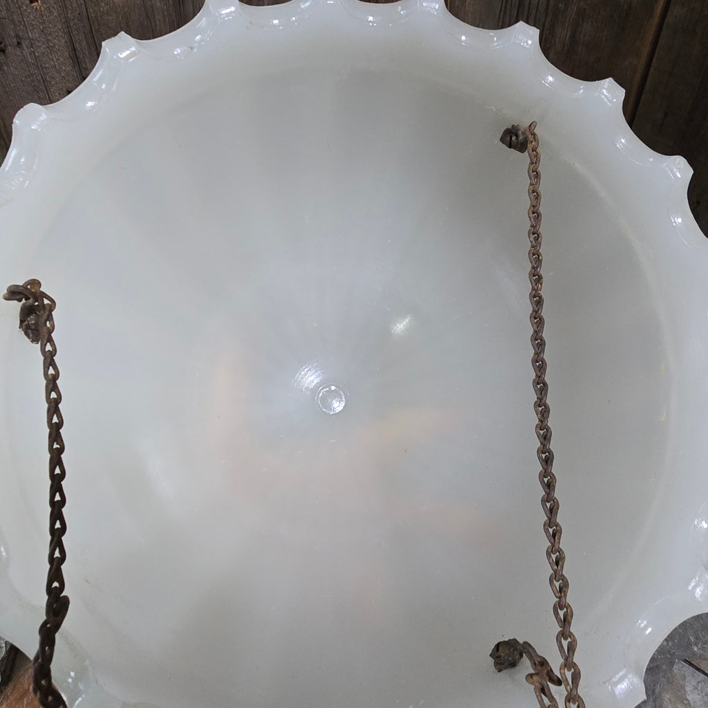 Antique Heavy Opaline Glass Ceiling Pendant Light Fixture Globe Hanging Shade