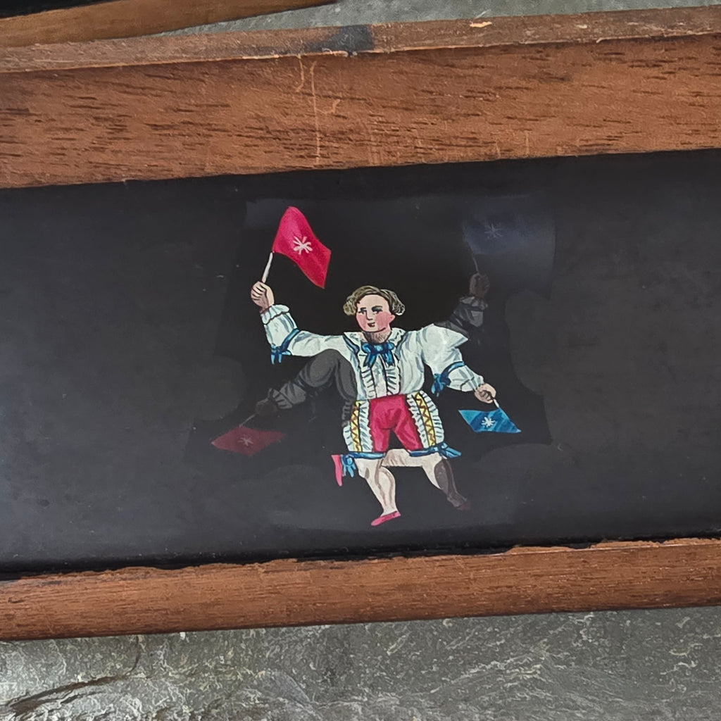 Lot of 4 Antique Robinson Wood Frame Magic Lantern Glass Slides Mechanical