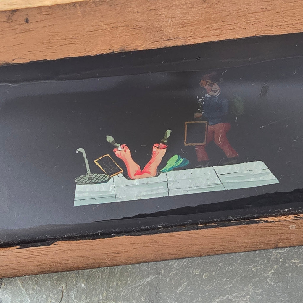 Lot of 4 Antique Robinson Wood Frame Magic Lantern Glass Slides Mechanical