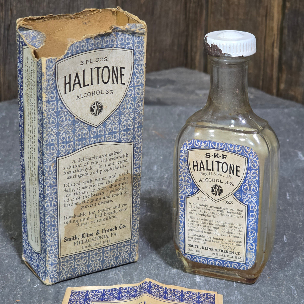 Antique Smith, Kline & French Co. Halitone Mouthwash Formaldehyde Bottle in Box