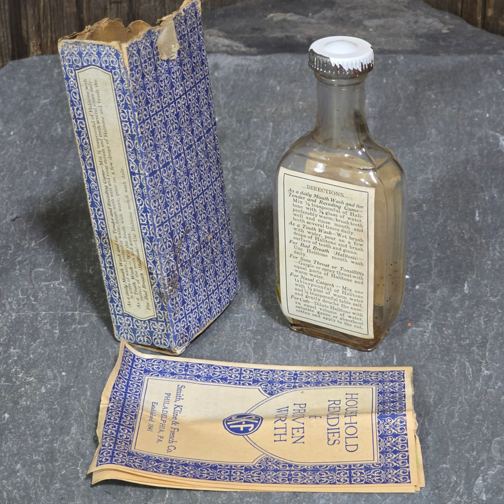 Antique Smith, Kline & French Co. Halitone Mouthwash Formaldehyde Bottle in Box
