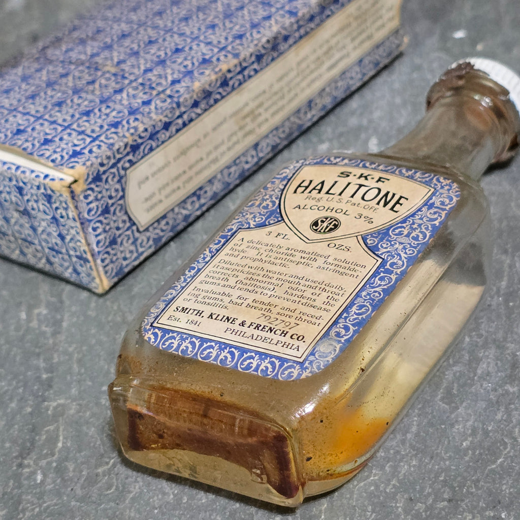 Antique Smith, Kline & French Co. Halitone Mouthwash Formaldehyde Bottle in Box