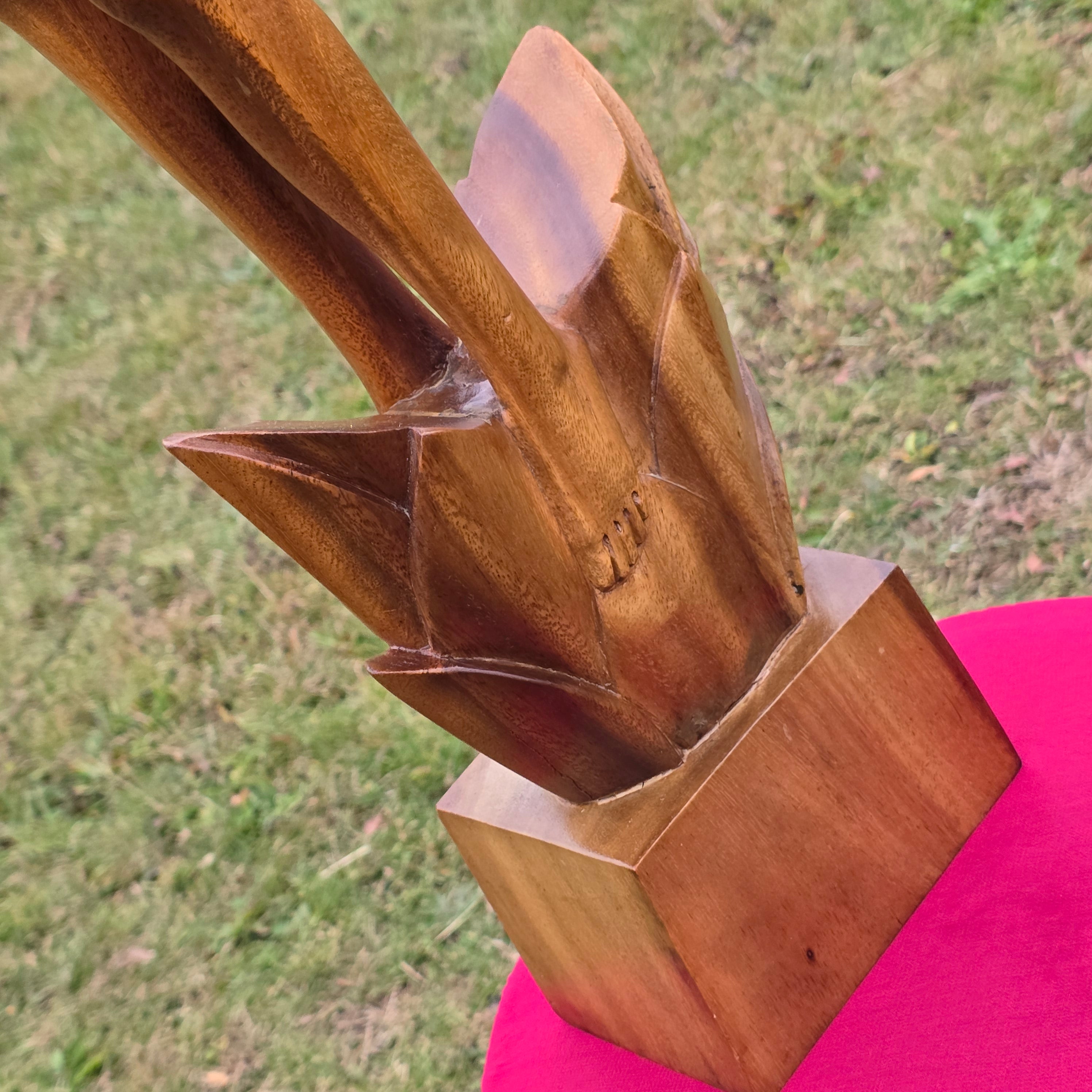 Retro Vintage Modernist Large Hand Carved Nude Female Figure Wood Sculpture