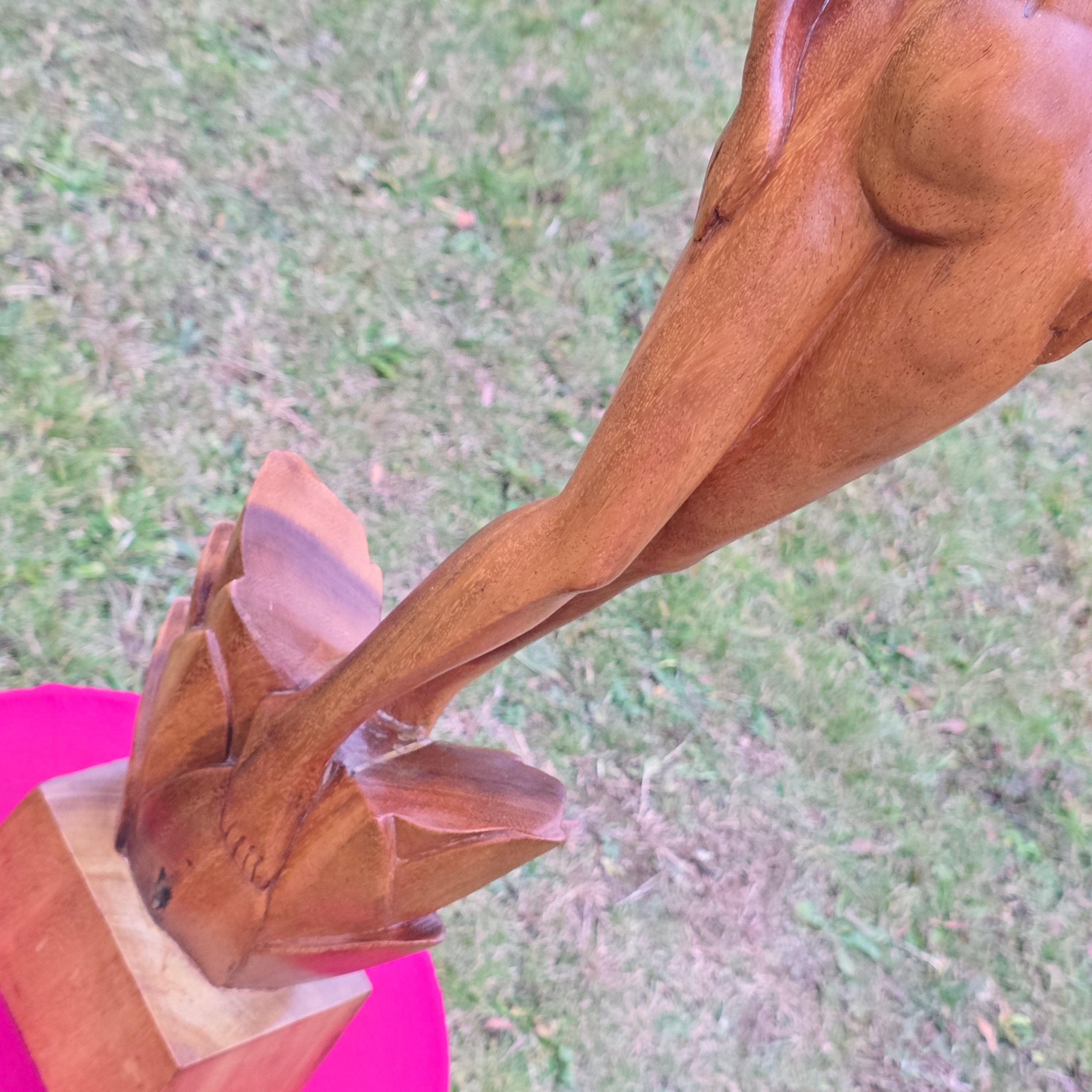 Retro Vintage Modernist Large Hand Carved Nude Female Figure Wood Sculpture