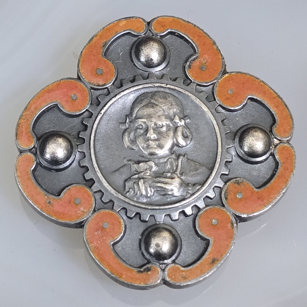 1940's WWII Enameled Silver Japanese Imperial Labor Merit Badge Medal Award Pin