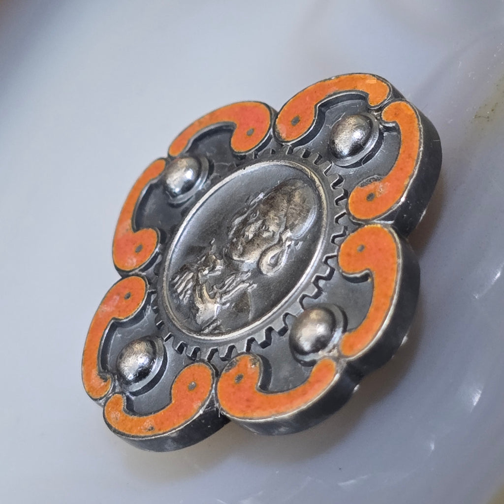 1940's WWII Enameled Silver Japanese Imperial Labor Merit Badge Medal Award Pin