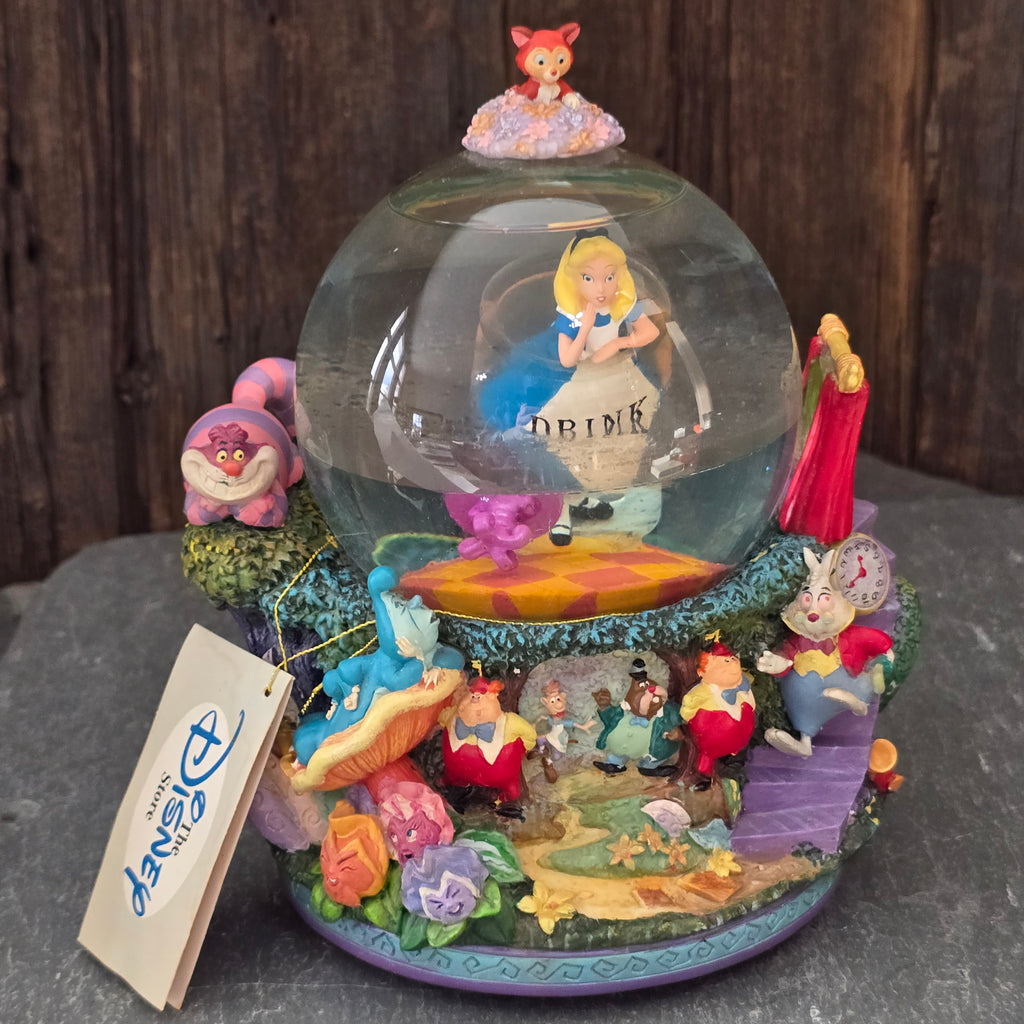 Scarce Vintage Walt Disney Alice in Wonderland Drink Me Snow Globe Music Box
