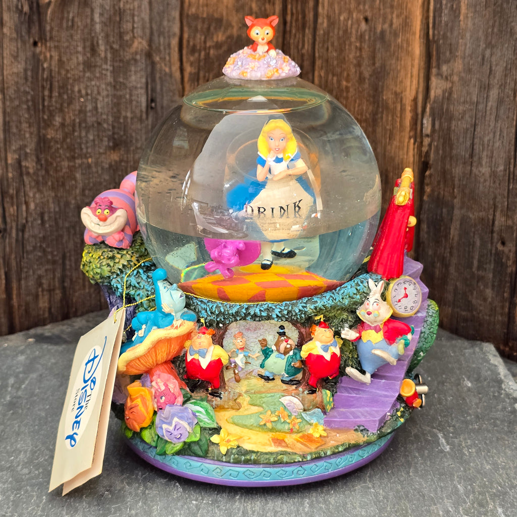 Scarce Vintage Walt Disney Alice in Wonderland Drink Me Snow Globe Music Box