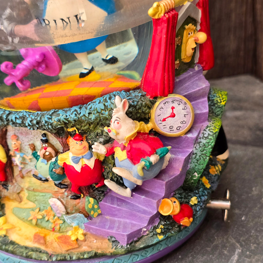 Scarce Vintage Walt Disney Alice in Wonderland Drink Me Snow Globe Music Box