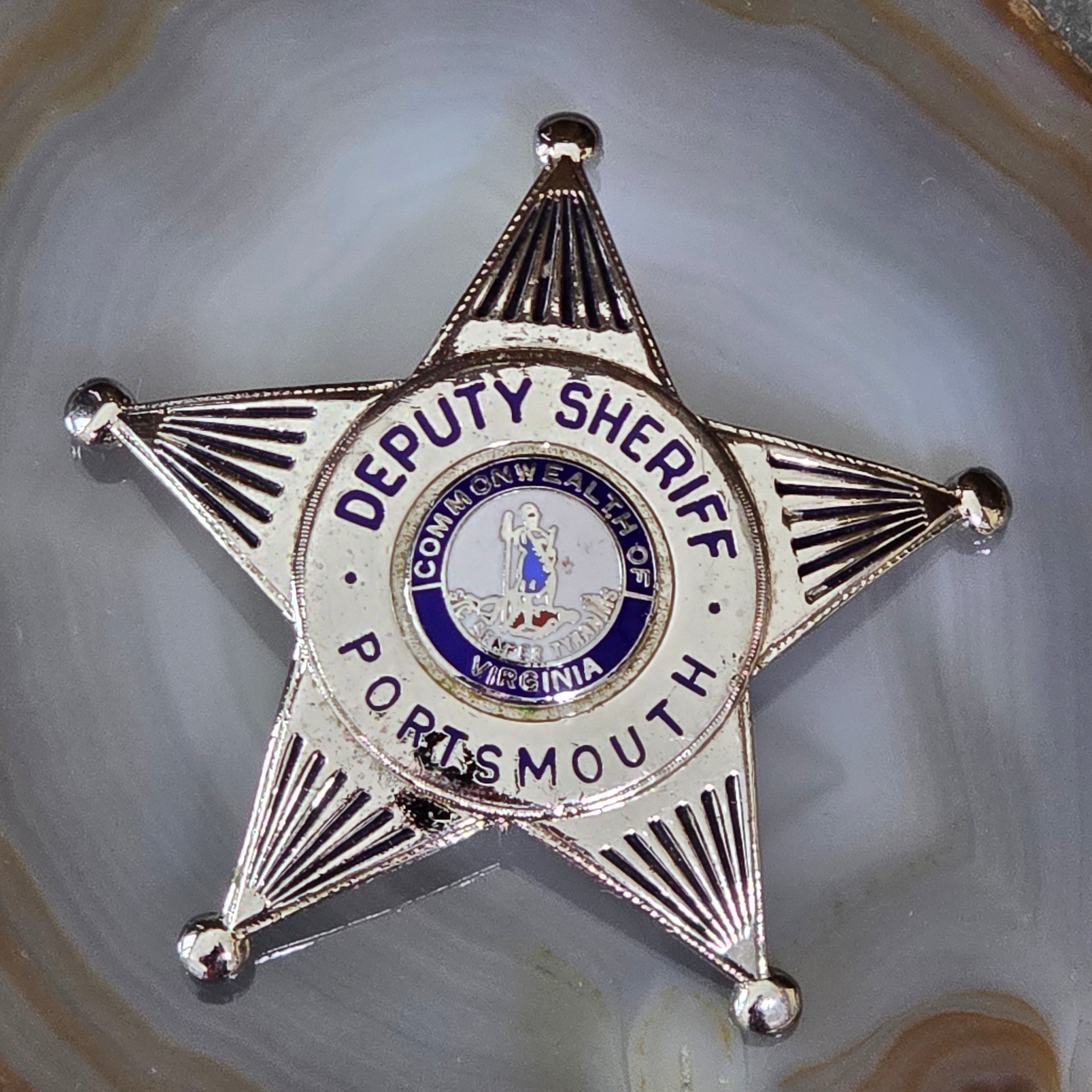 Vintage Obsolete Deputy Sheriff Star Shaped Chrome Badge Portsmouth, Virginia