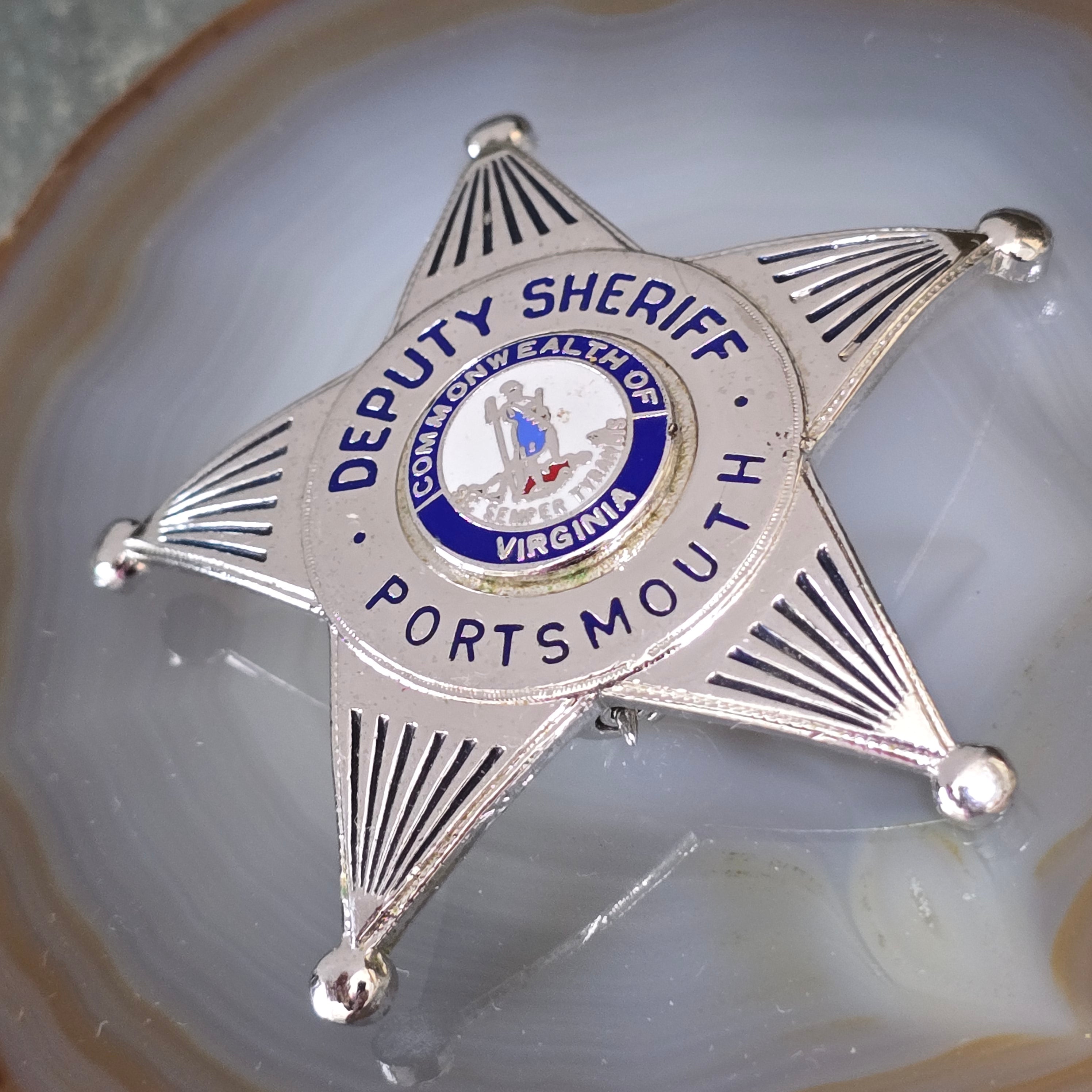 Vintage Obsolete Deputy Sheriff Star Shaped Chrome Badge Portsmouth, Virginia