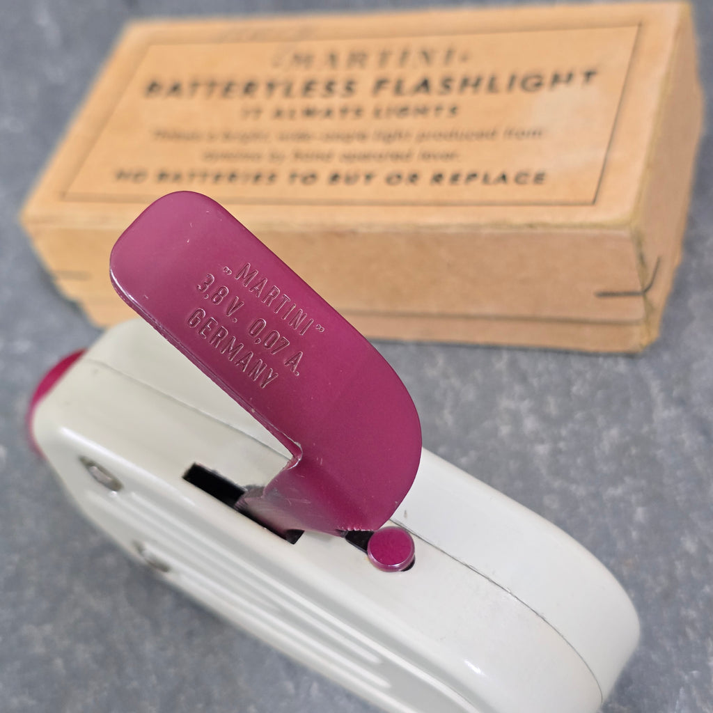Martini Batteryless Flashlight Vintage Dynamo Squeeze Flash Light & Original Box