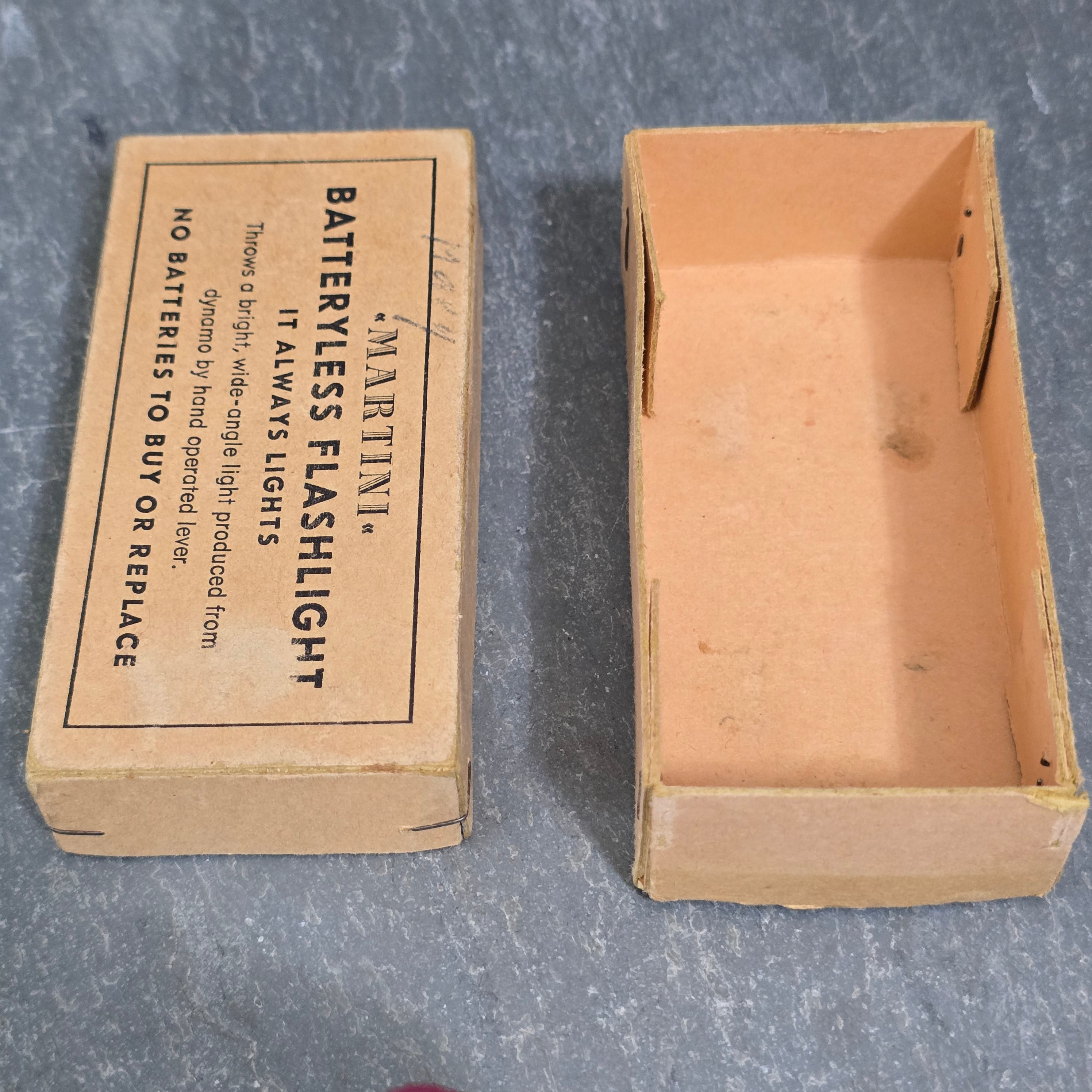 Martini Batteryless Flashlight Vintage Dynamo Squeeze Flash Light & Original Box