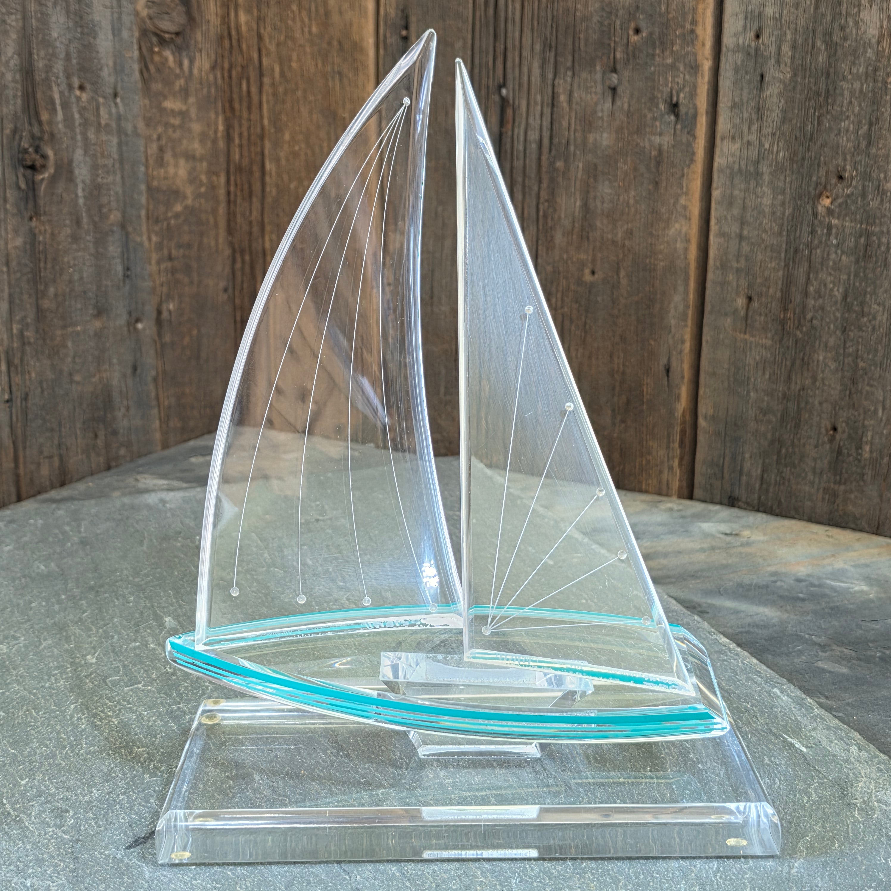 Vintage J. Fenri Acrylic Sailboat Wintrade of Beverly Hills Lucite Sculpture