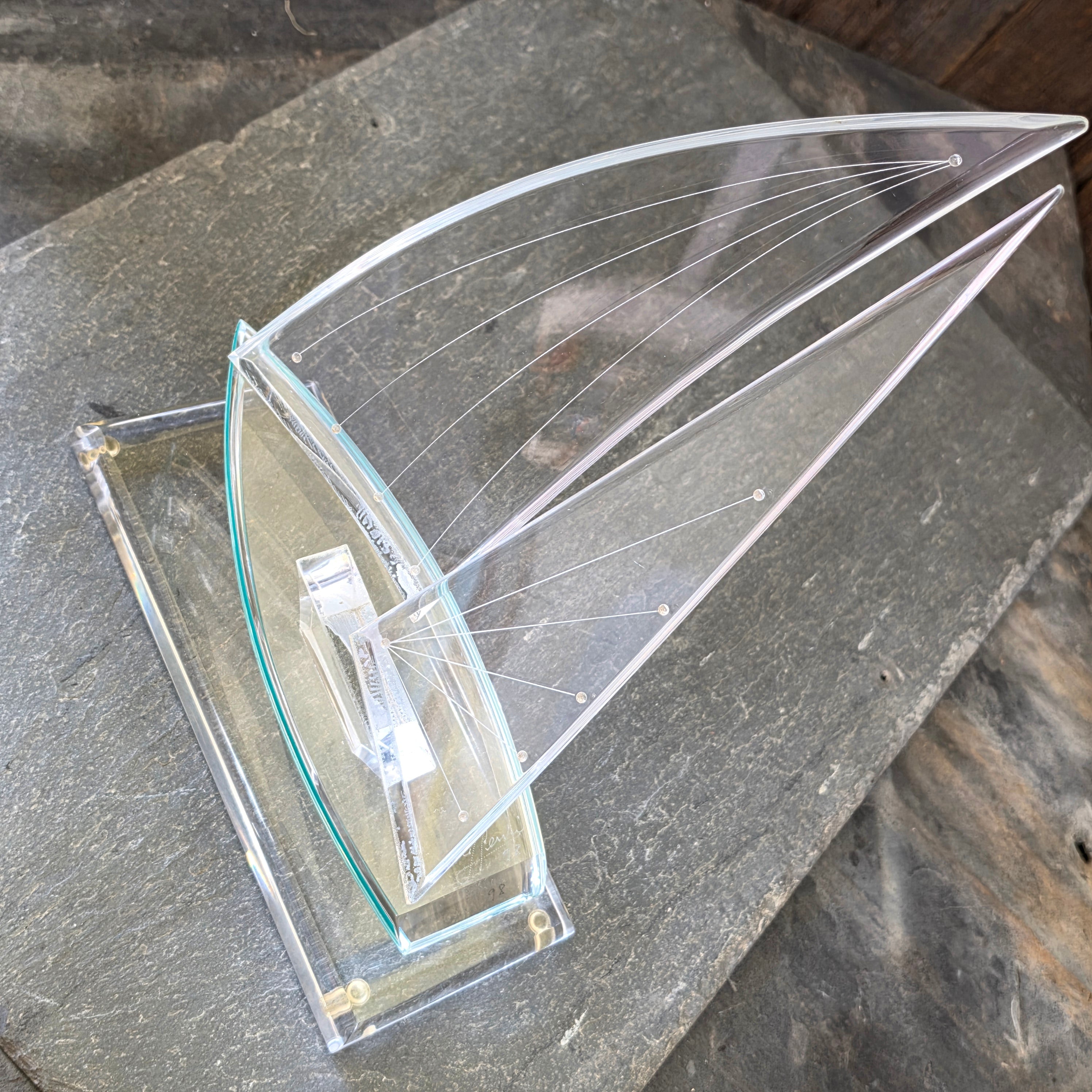 Vintage J. Fenri Acrylic Sailboat Wintrade of Beverly Hills Lucite Sculpture