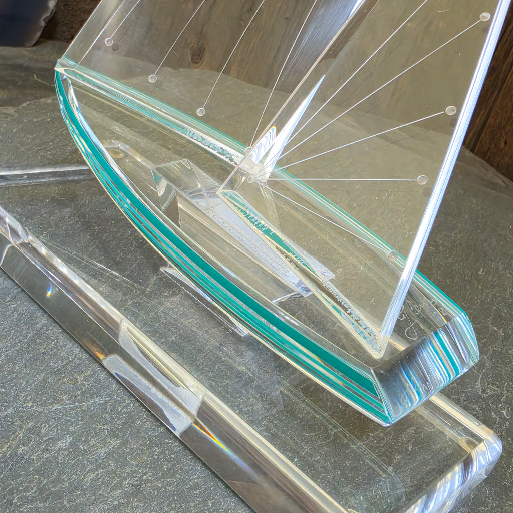 Vintage J. Fenri Acrylic Sailboat Wintrade of Beverly Hills Lucite Sculpture