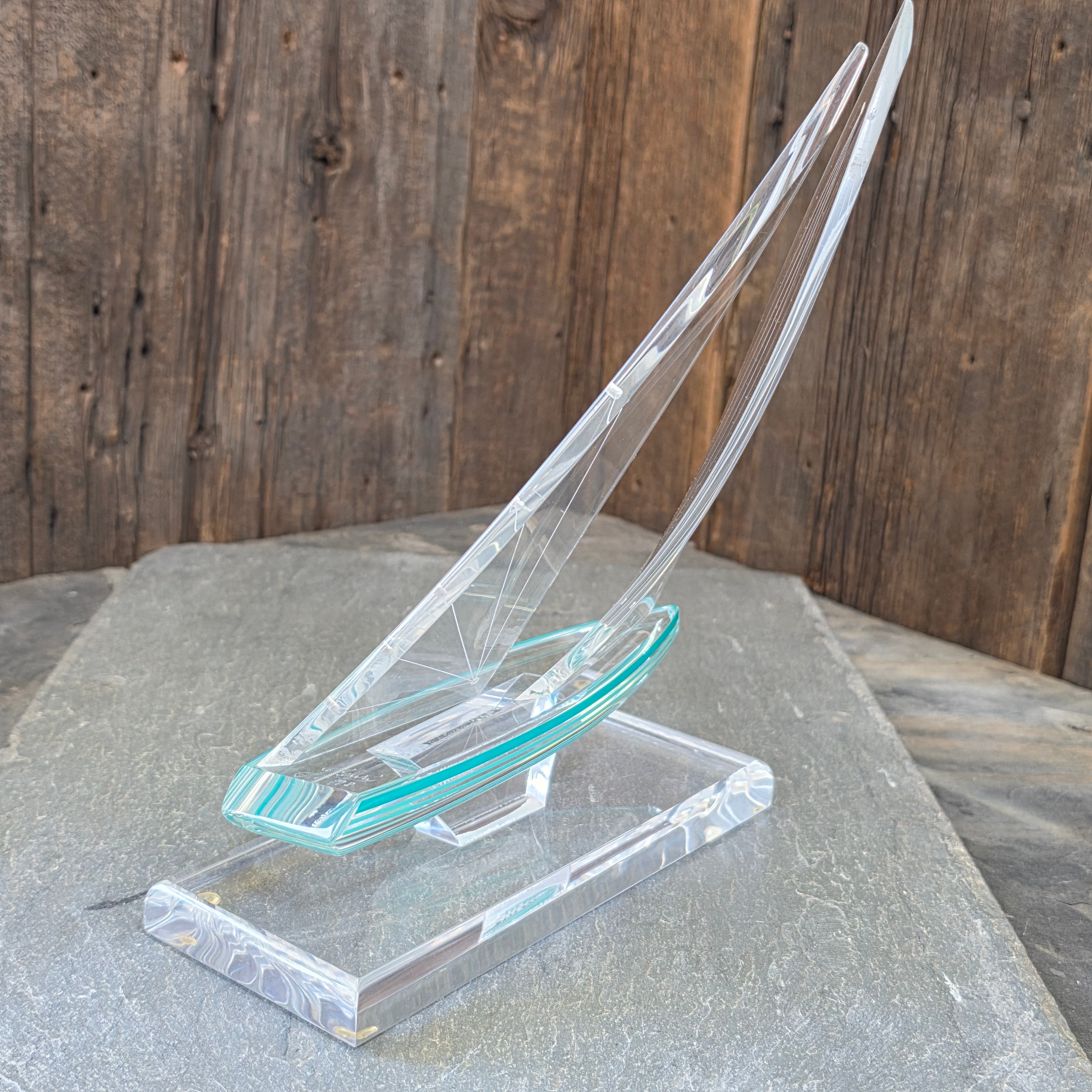 Vintage J. Fenri Acrylic Sailboat Wintrade of Beverly Hills Lucite Sculpture