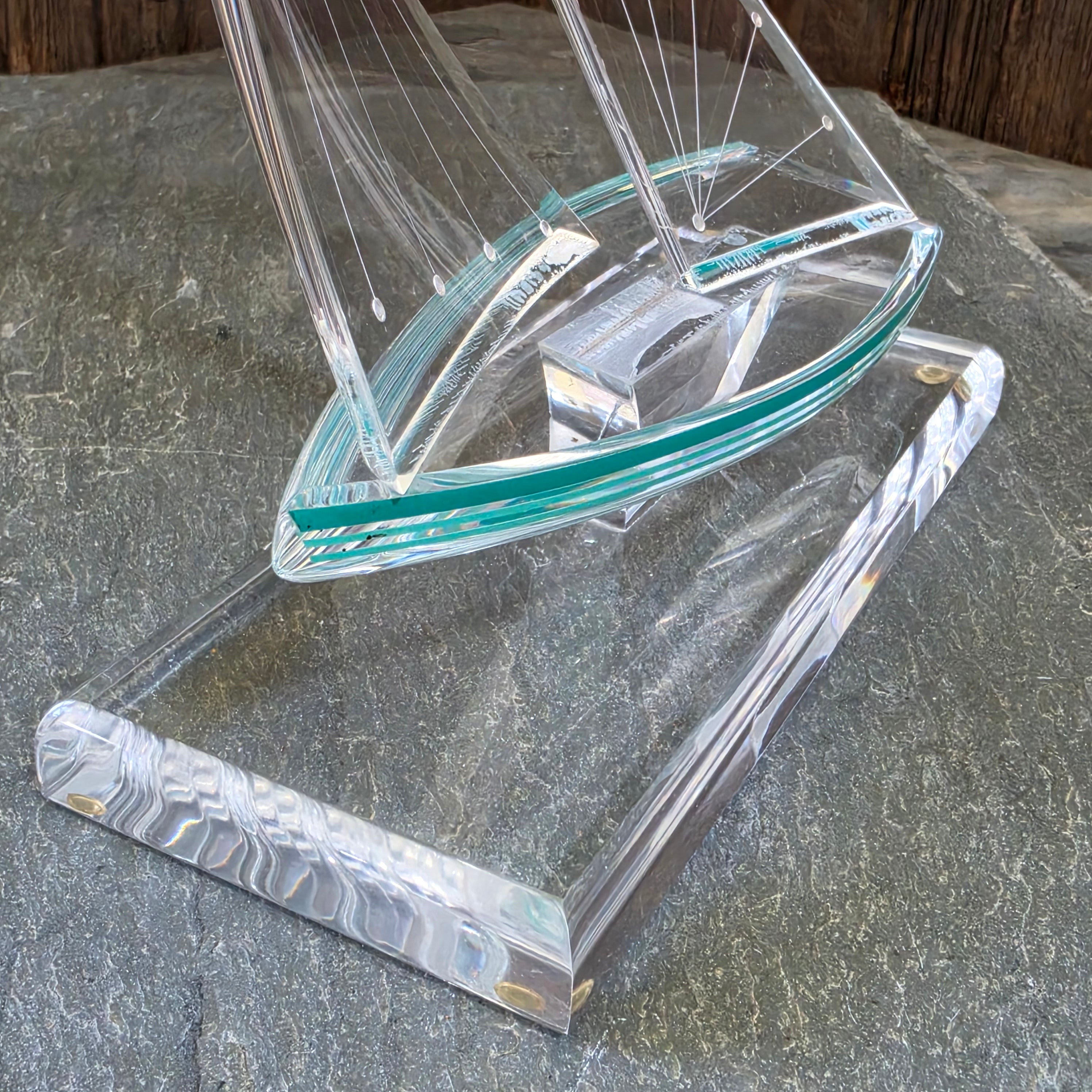 Vintage J. Fenri Acrylic Sailboat Wintrade of Beverly Hills Lucite Sculpture