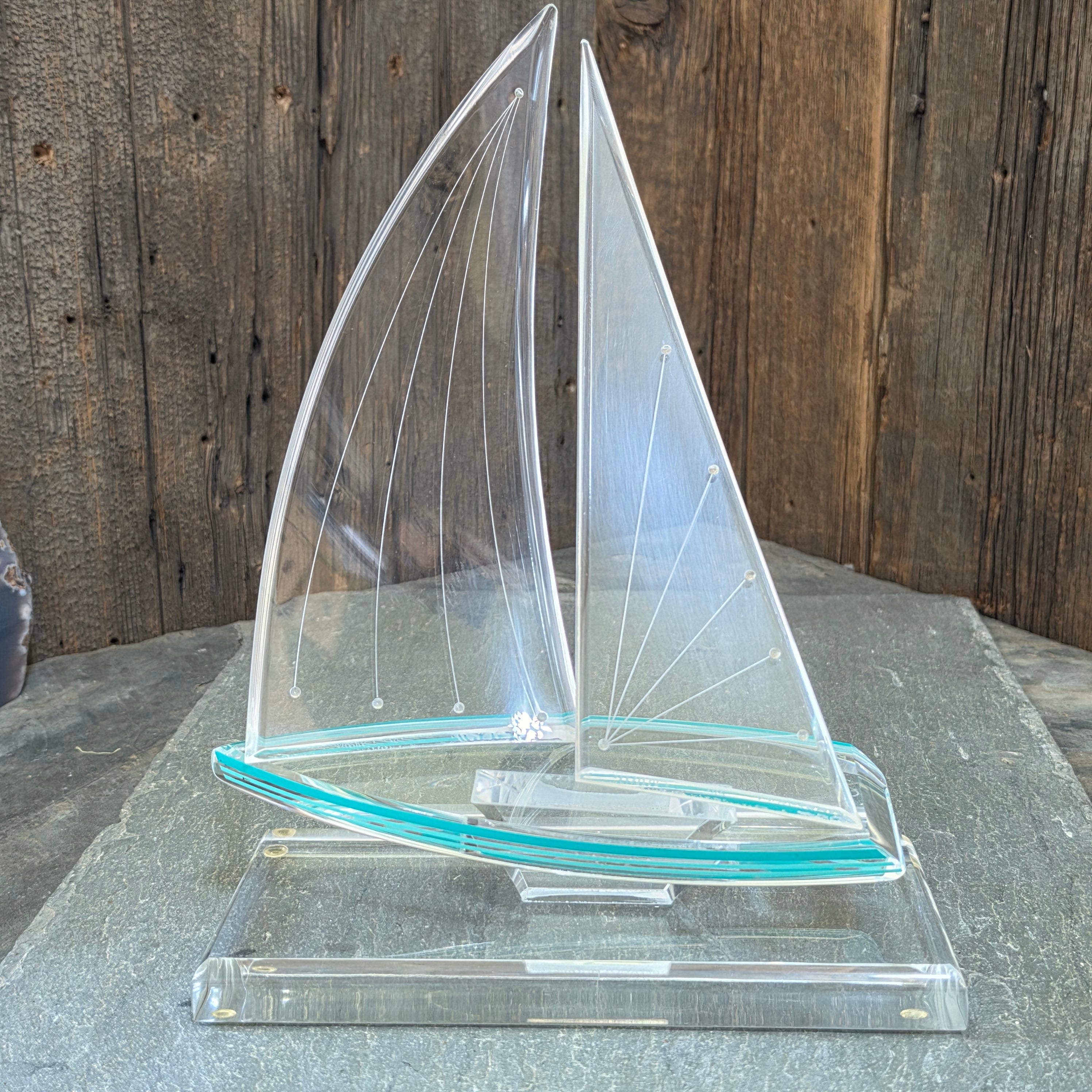 Vintage J. Fenri Acrylic Sailboat Wintrade of Beverly Hills Lucite Sculpture