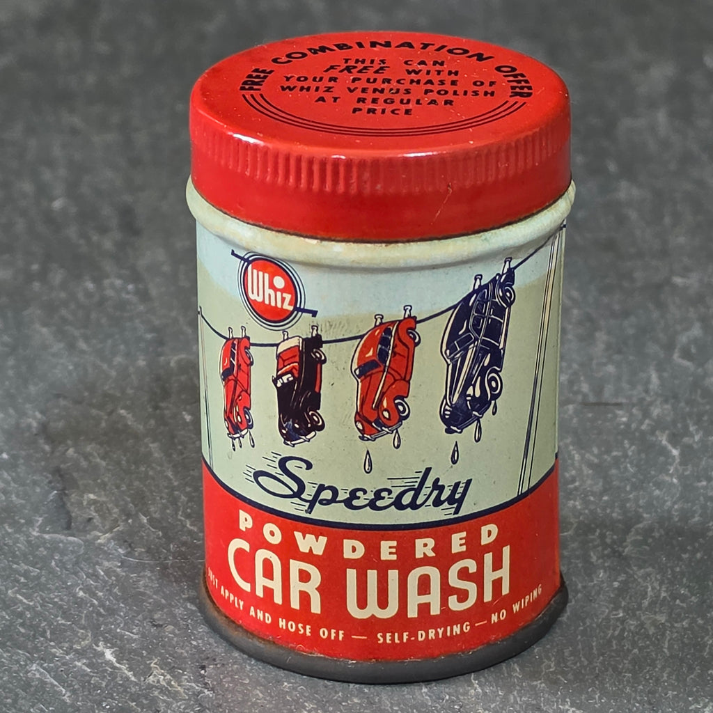 Whiz Speedry Powdered Car Wash Small Advertising Tin Can with Car Graphics