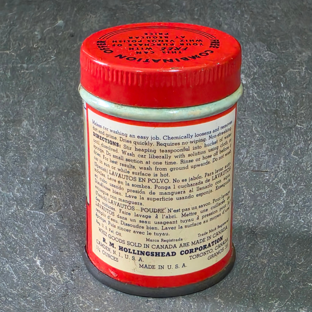 Whiz Speedry Powdered Car Wash Small Advertising Tin Can with Car Graphics
