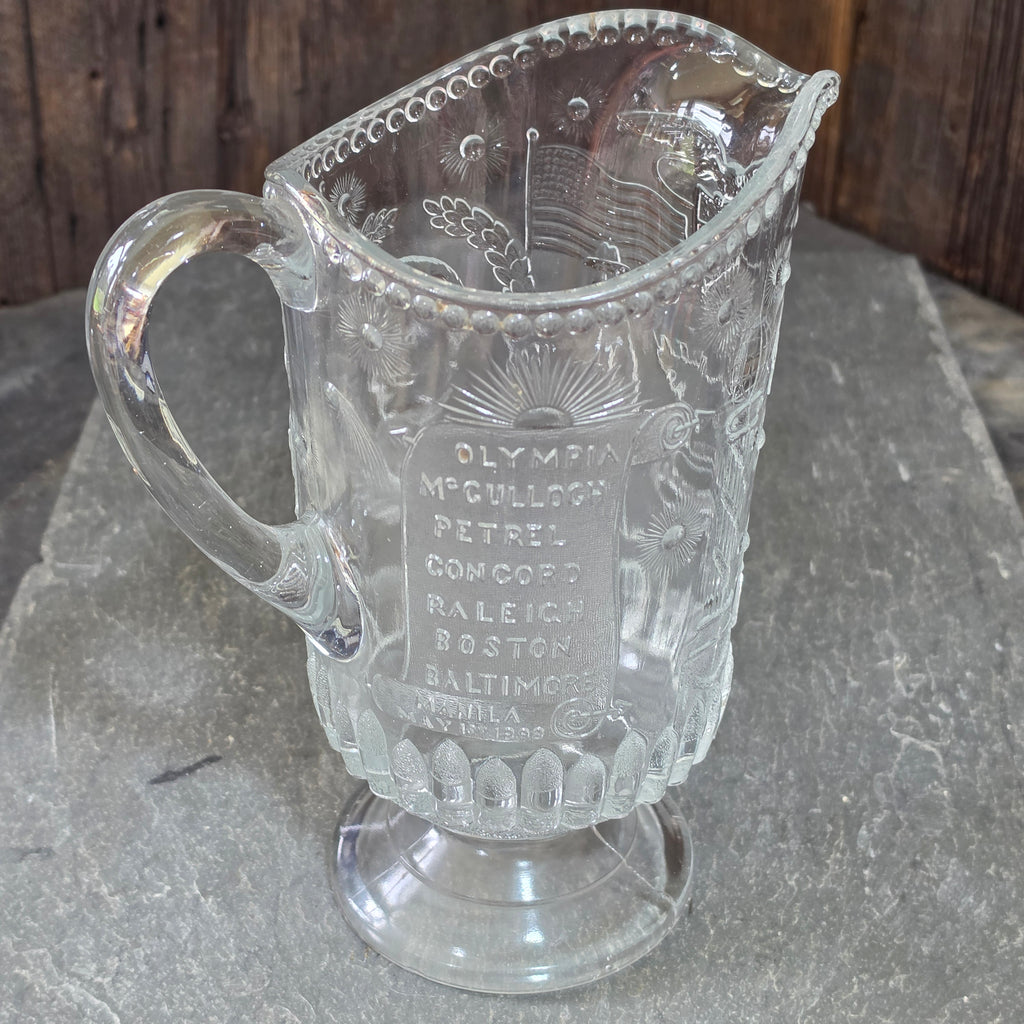 Antique EAPG Admiral Dewey Memorial Pitcher Beatty-Brady Glass Company 1899