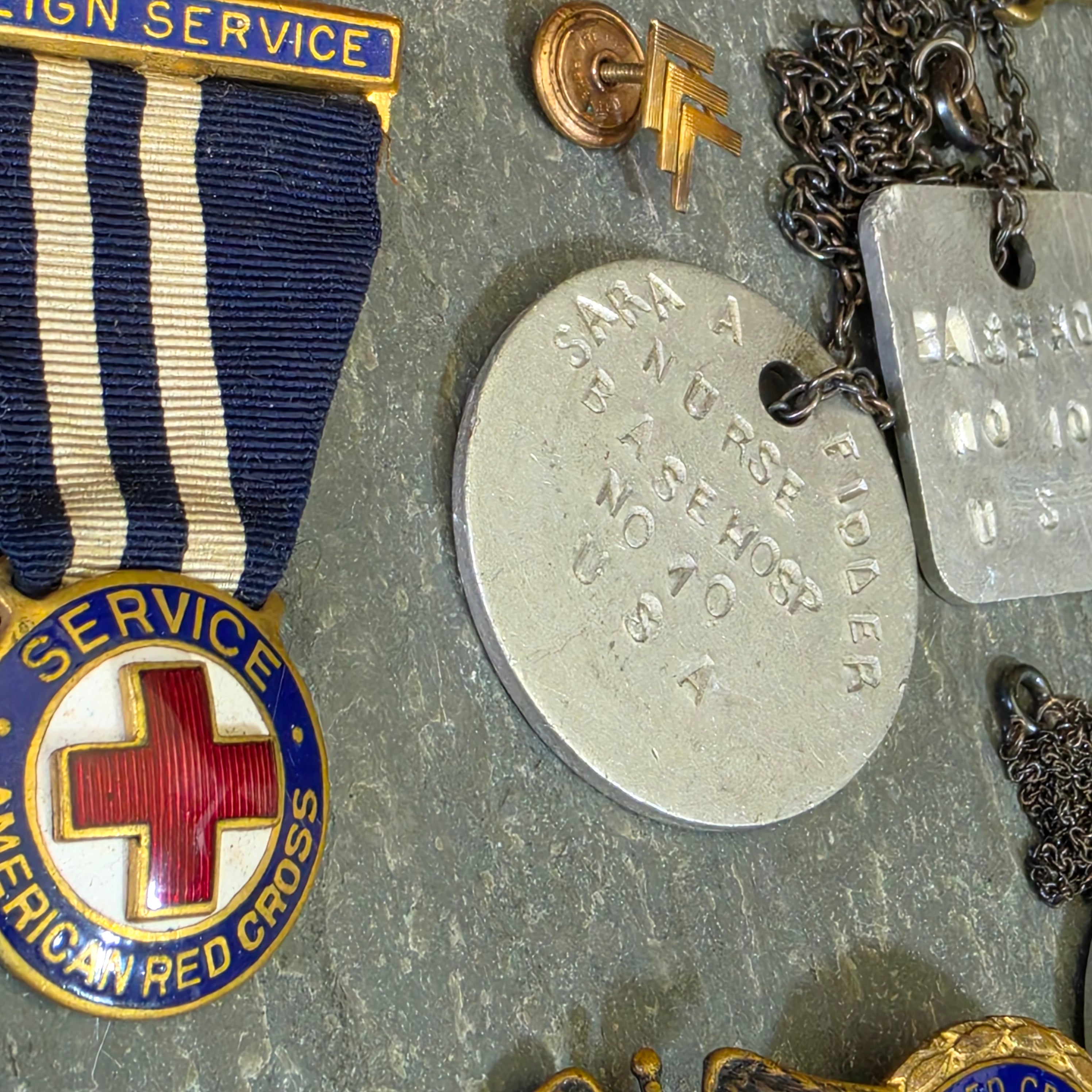 WWI US Army Nurse Corp Base Hospital 10 Dog Tags Medal Pin Lot Sara Fidler
