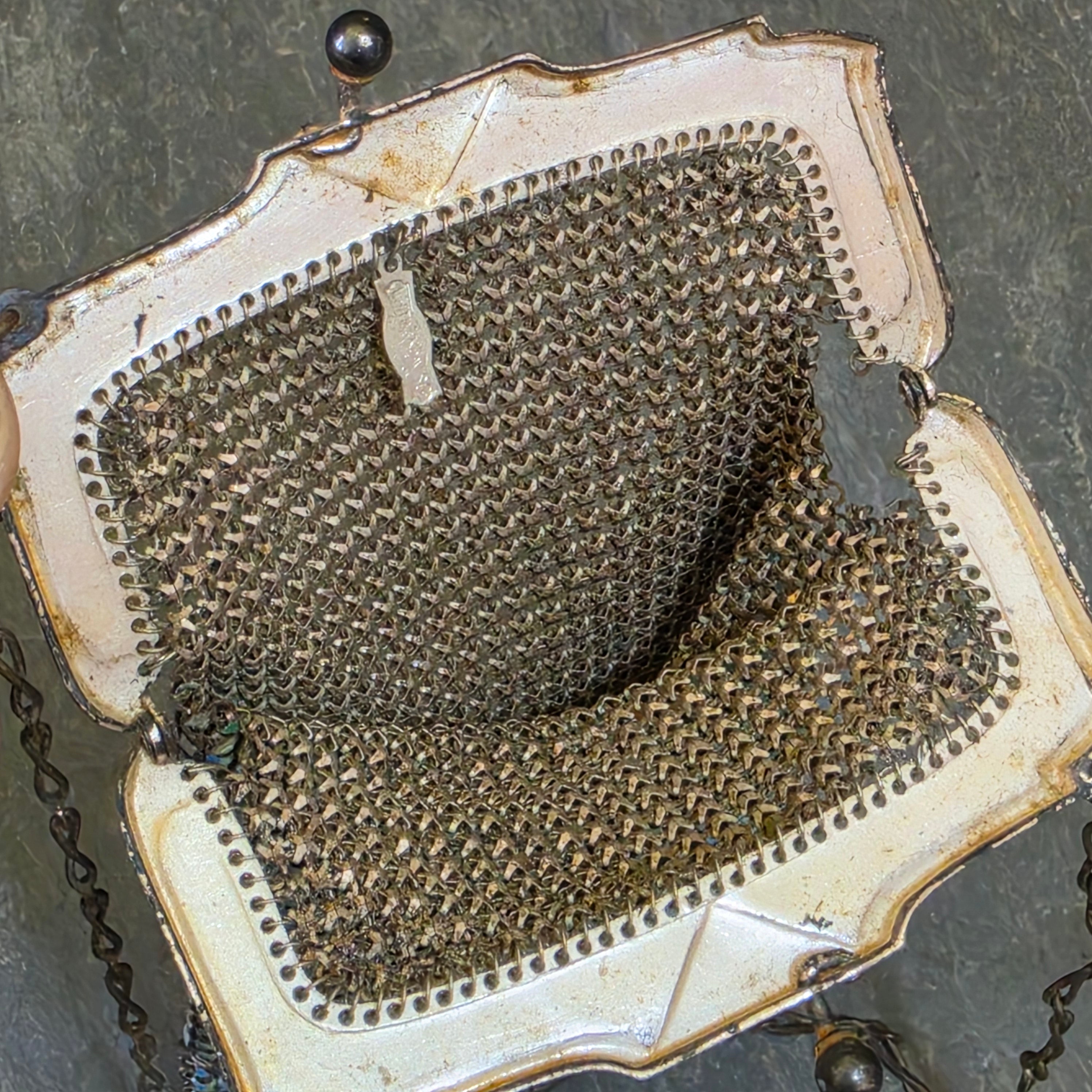 Antique Whiting Davis Mesh Purse 1920s Art Deco Painted Flapper Evening Bag