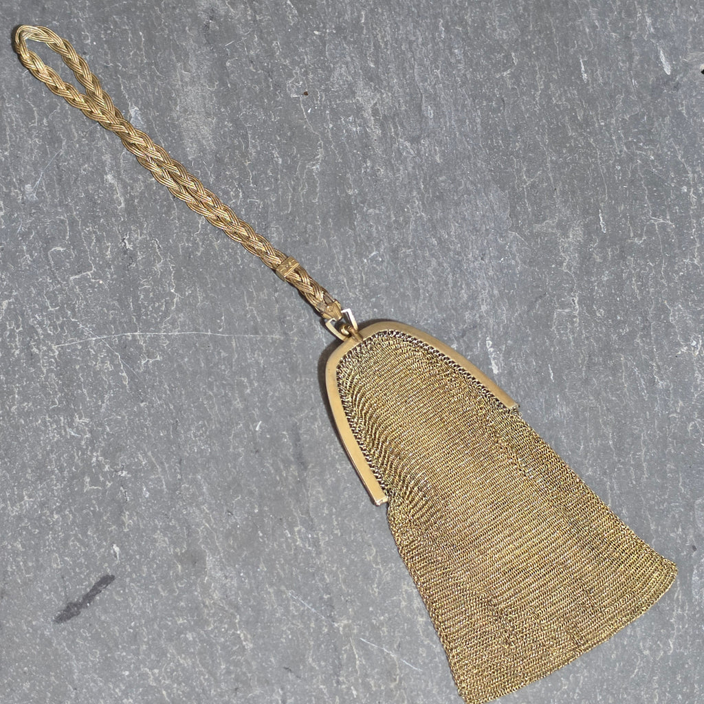 Antique EA Bliss Mesh Dance Purse Gold Filled Cobalt Cabochon Snap Flapper Bag