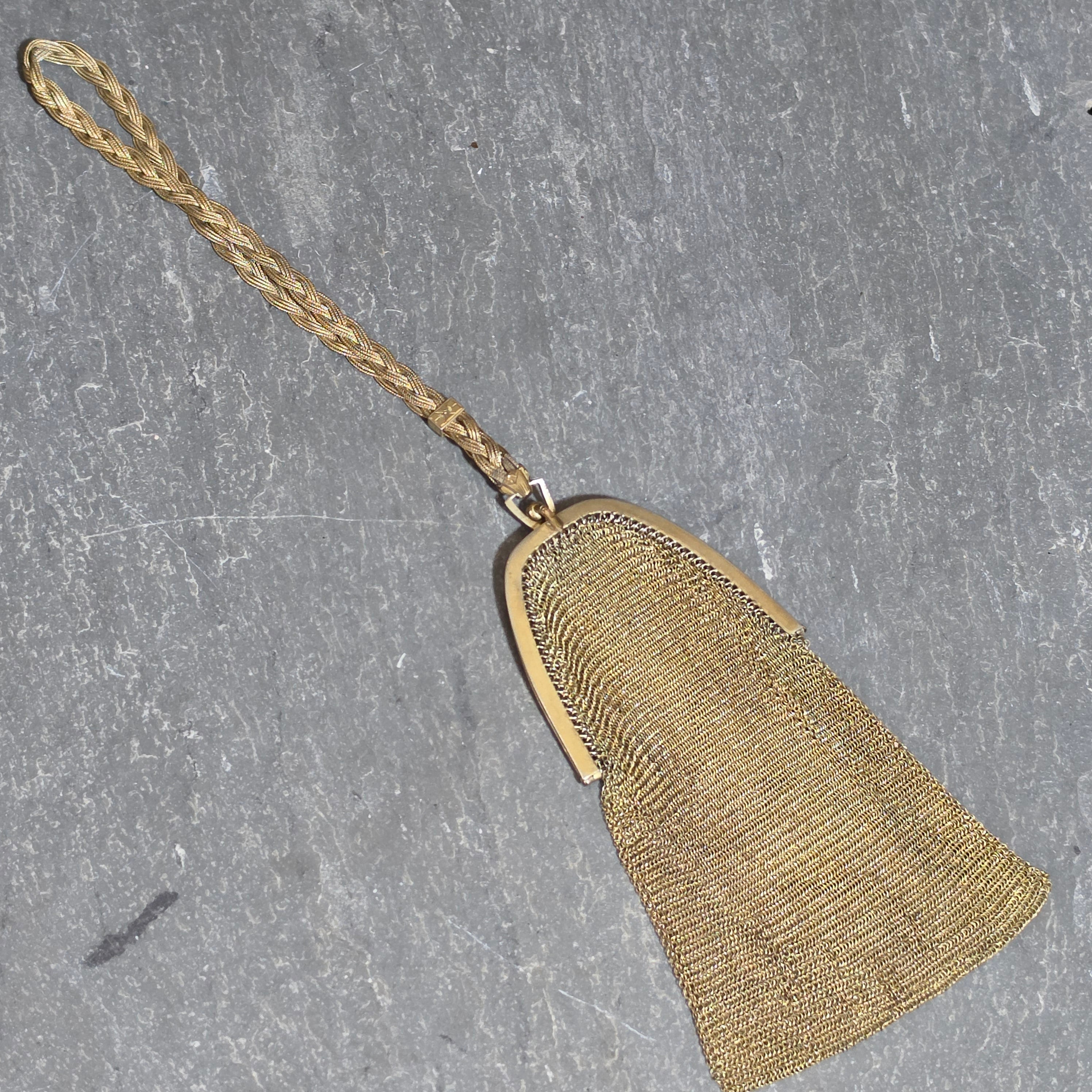 Antique EA Bliss Mesh Dance Purse Gold Filled Cobalt Cabochon Snap Flapper Bag
