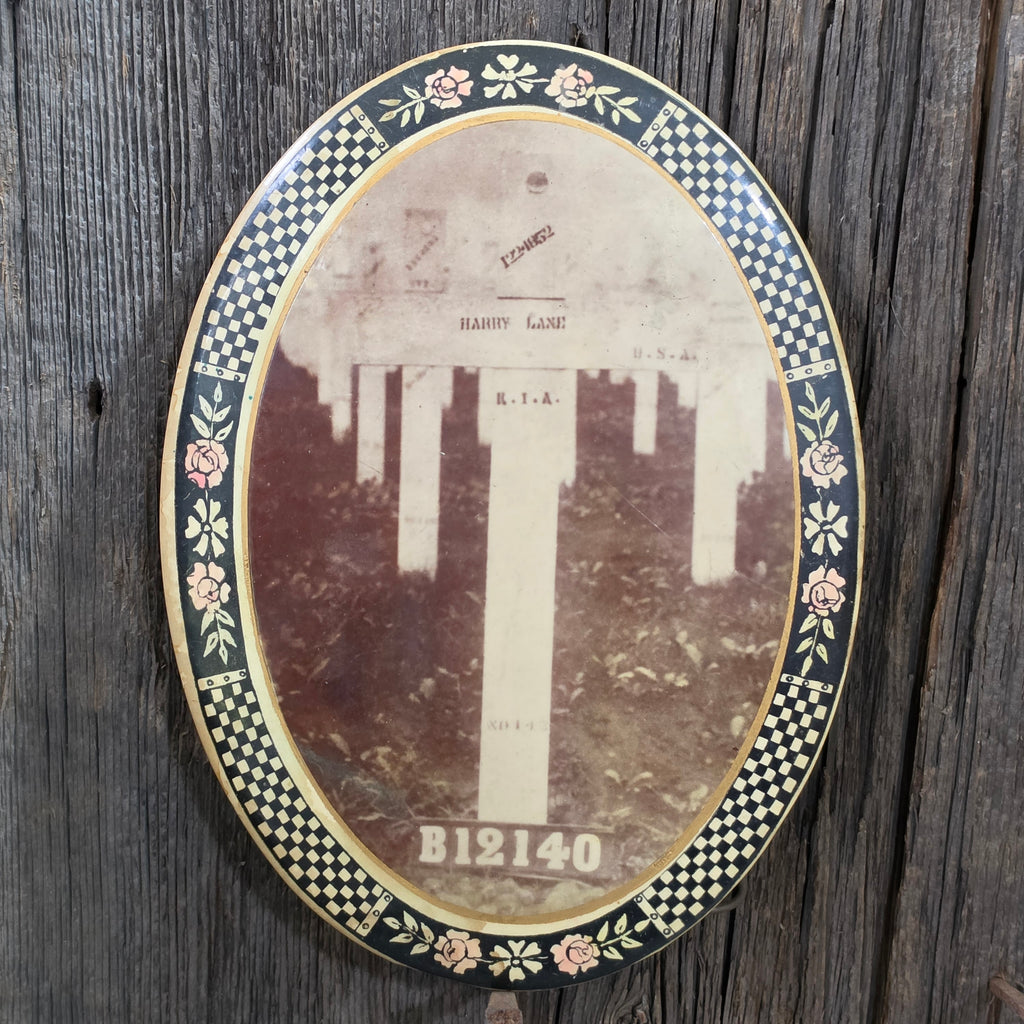 Antique WWI KIA Soldier Grave Cross Celluloid Photo Plaque Harry Lane Memorial