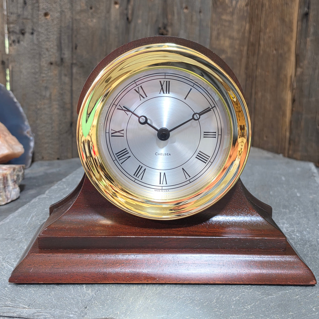 Chelsea Presidential Brass Clock Quartz Mahogany Desk Mantel Presentation Base