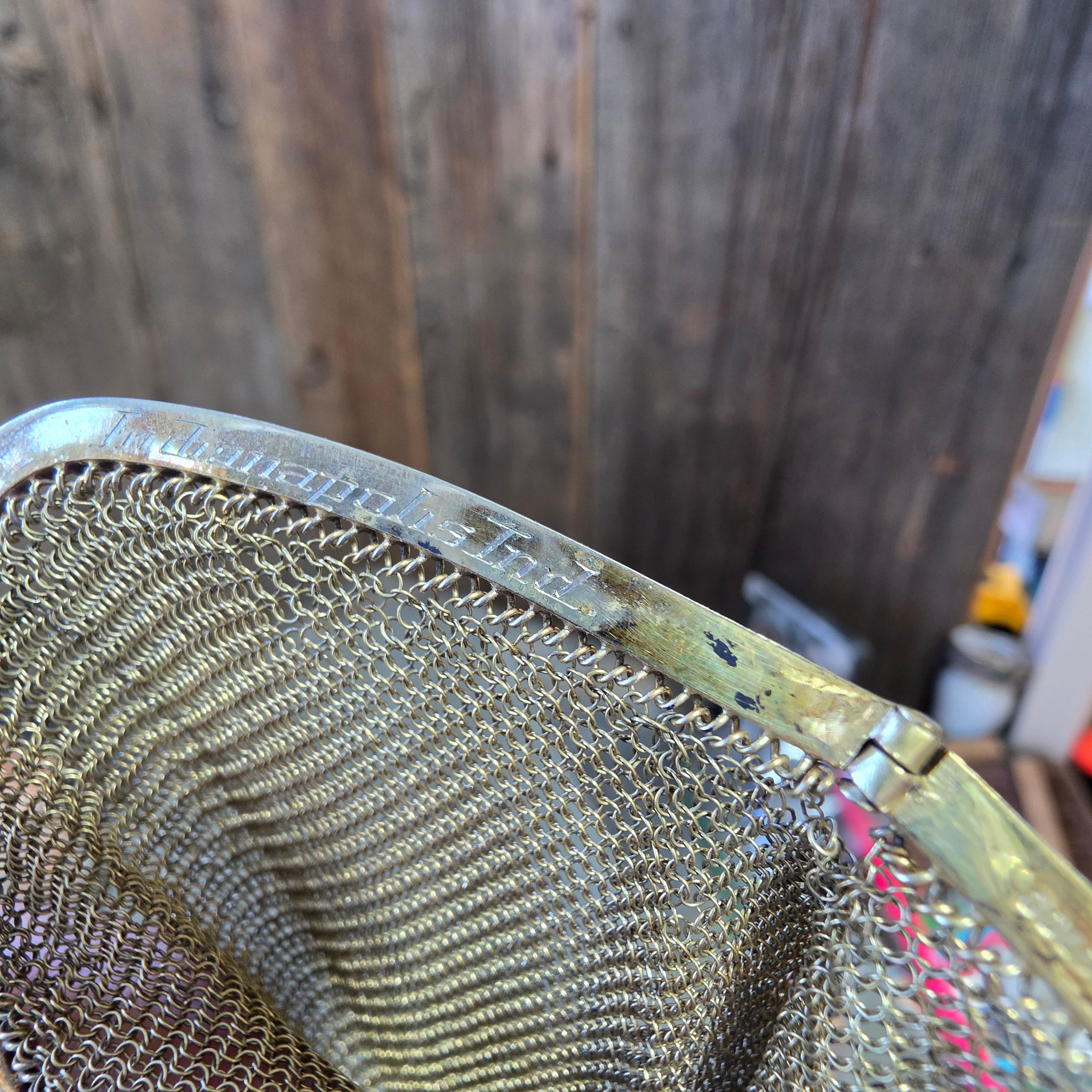 Antique EA Bliss Mesh Dance Purse Gold Filled Cobalt Cabochon Snap Flapper Bag