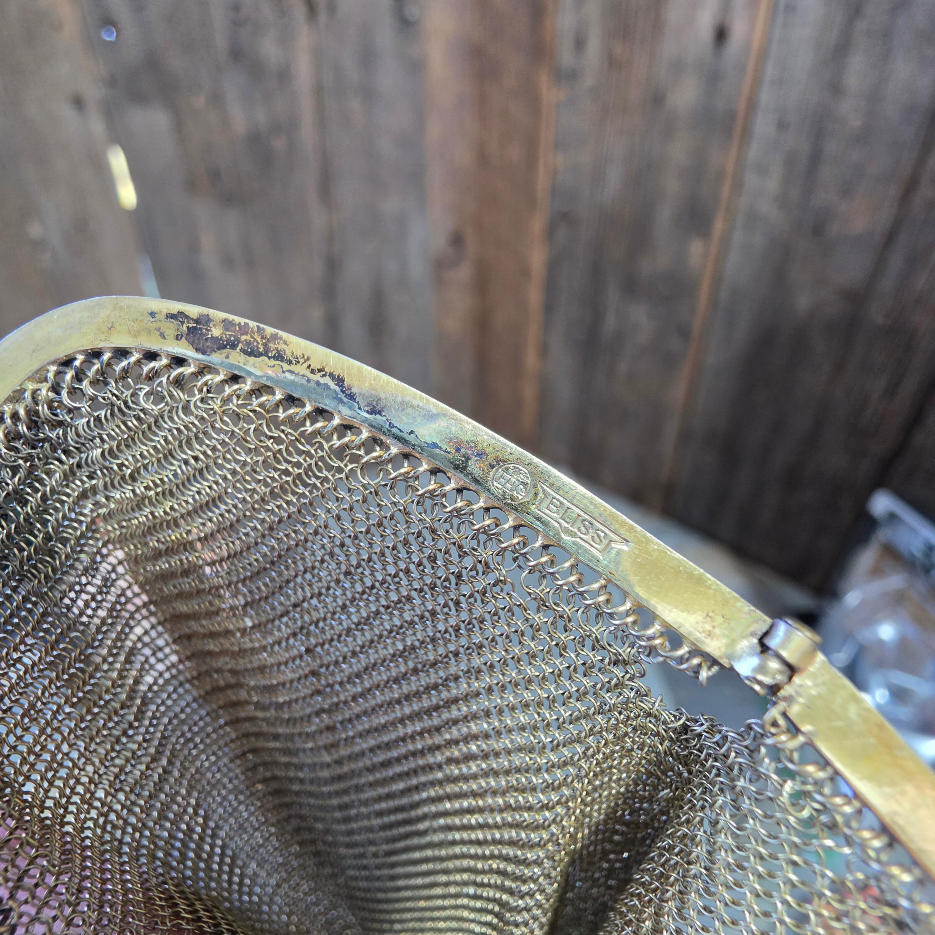 Antique EA Bliss Mesh Dance Purse Gold Filled Cobalt Cabochon Snap Flapper Bag