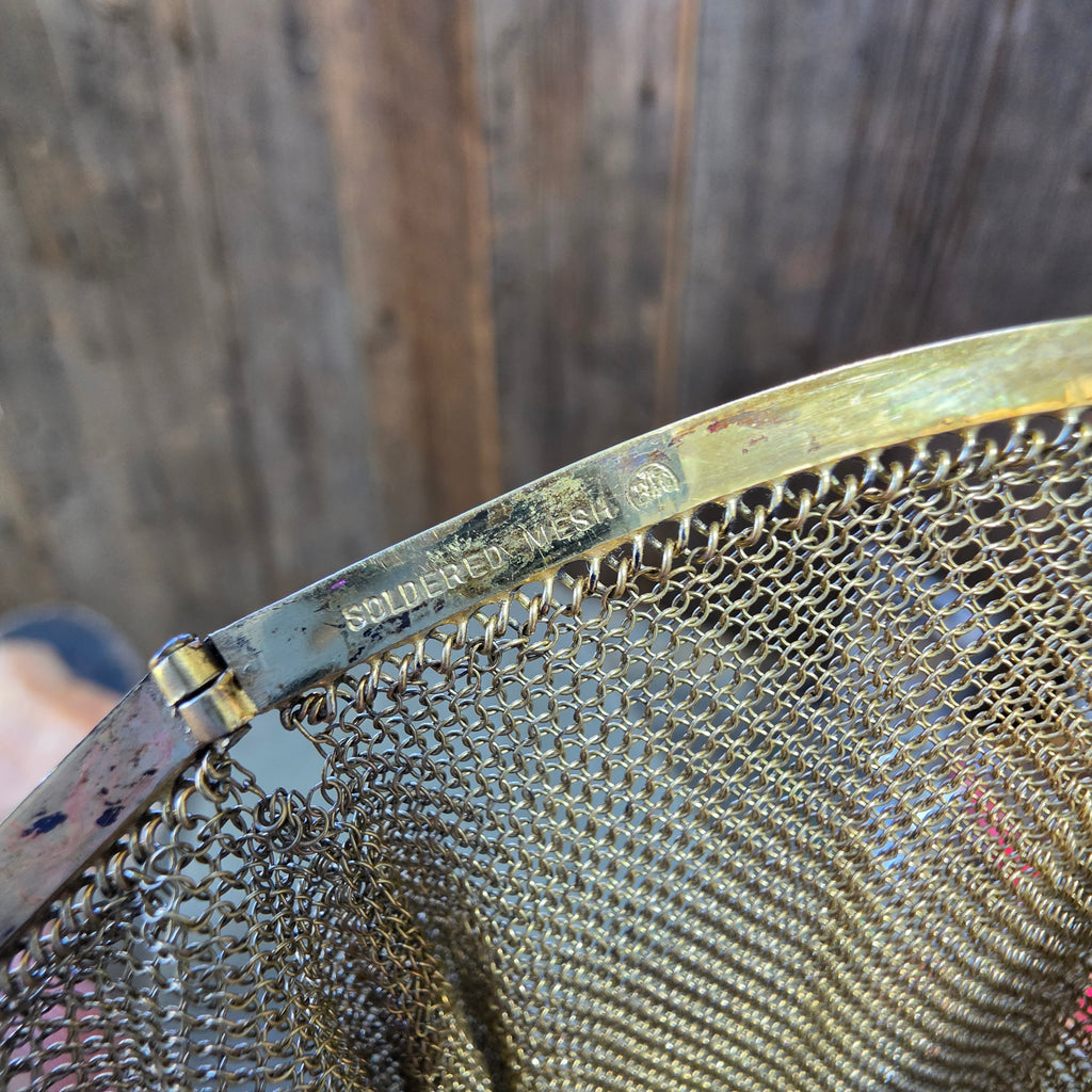 Antique EA Bliss Mesh Dance Purse Gold Filled Cobalt Cabochon Snap Flapper Bag