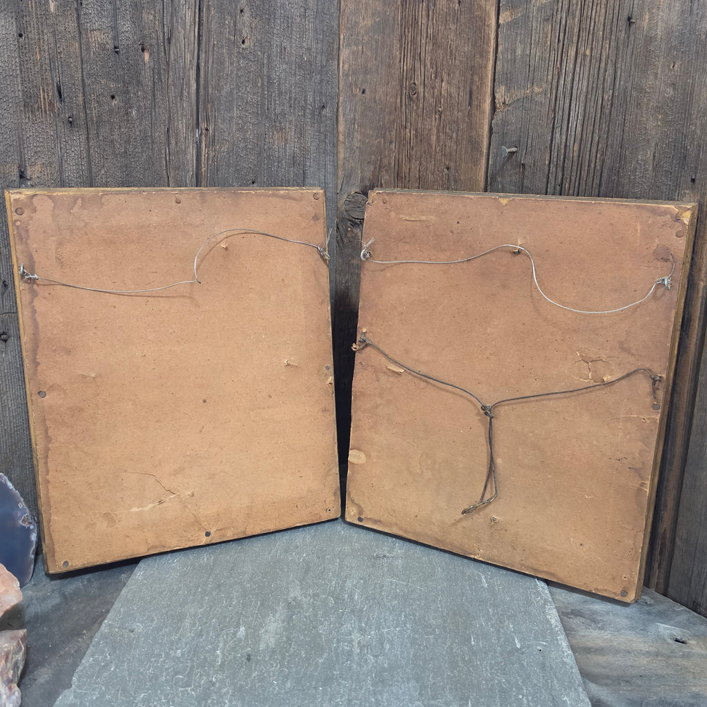 Pair Antique Victorian Gilt Gesso Photo Frames Couple Thick Glass Abalone Matte