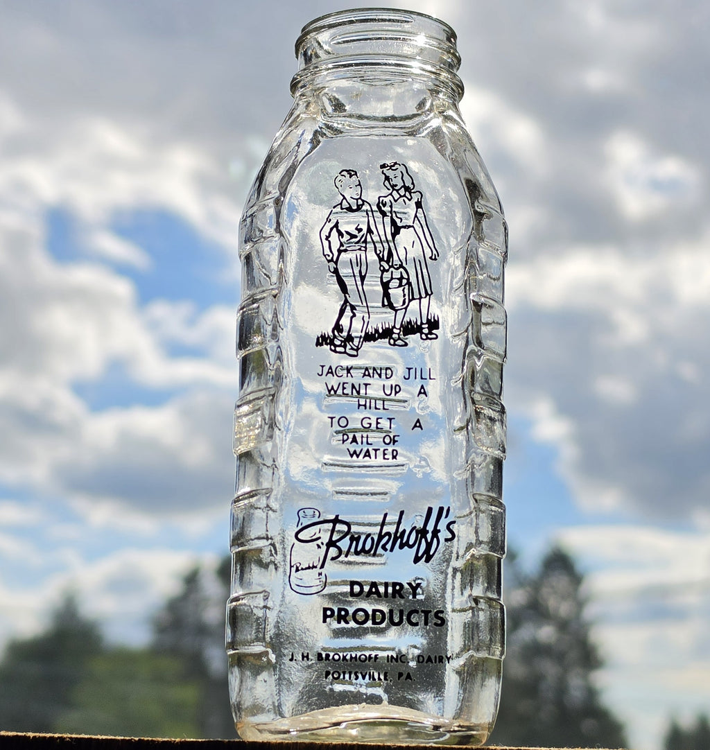 NOS Vintage Samuel Callet Jack & Jill Rhyme Glass Baby Bottle Brokhoff's Dairy