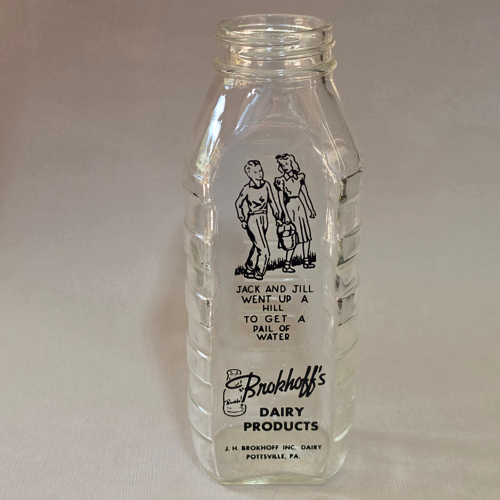 NOS Vintage Samuel Callet Jack & Jill Rhyme Glass Baby Bottle Brokhoff's Dairy