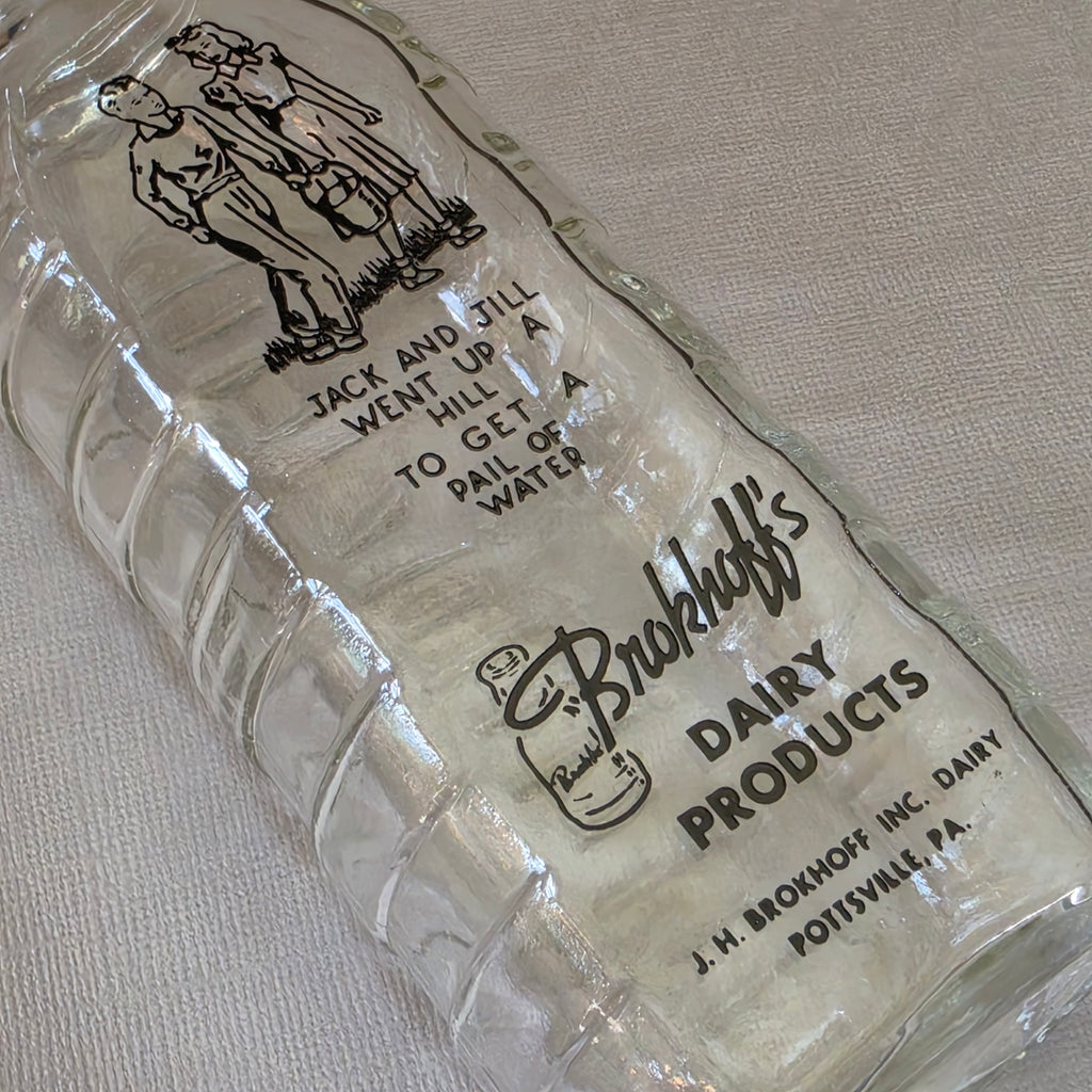 NOS Vintage Samuel Callet Jack & Jill Rhyme Glass Baby Bottle Brokhoff's Dairy