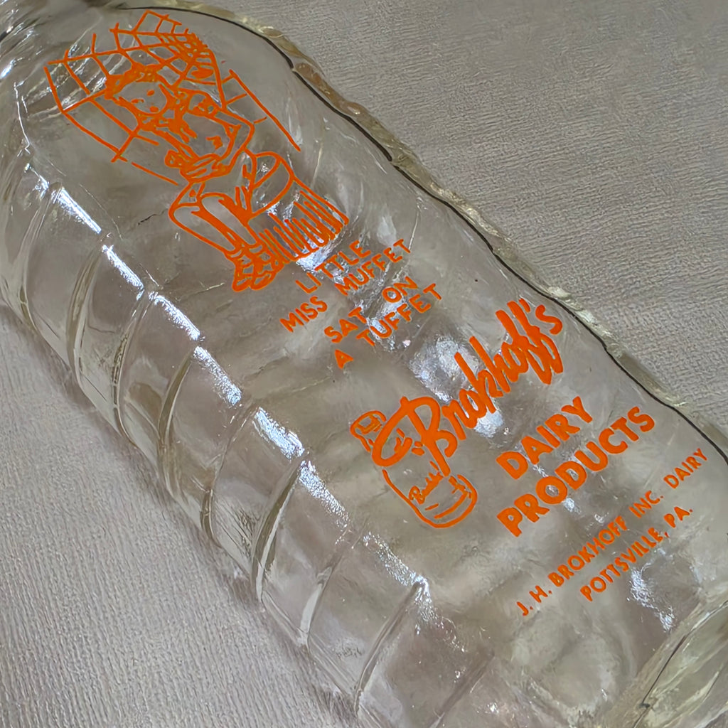 NOS Vintage Samuel Callet Little Miss Muffet Glass Baby Bottle Brokhoff's Dairy
