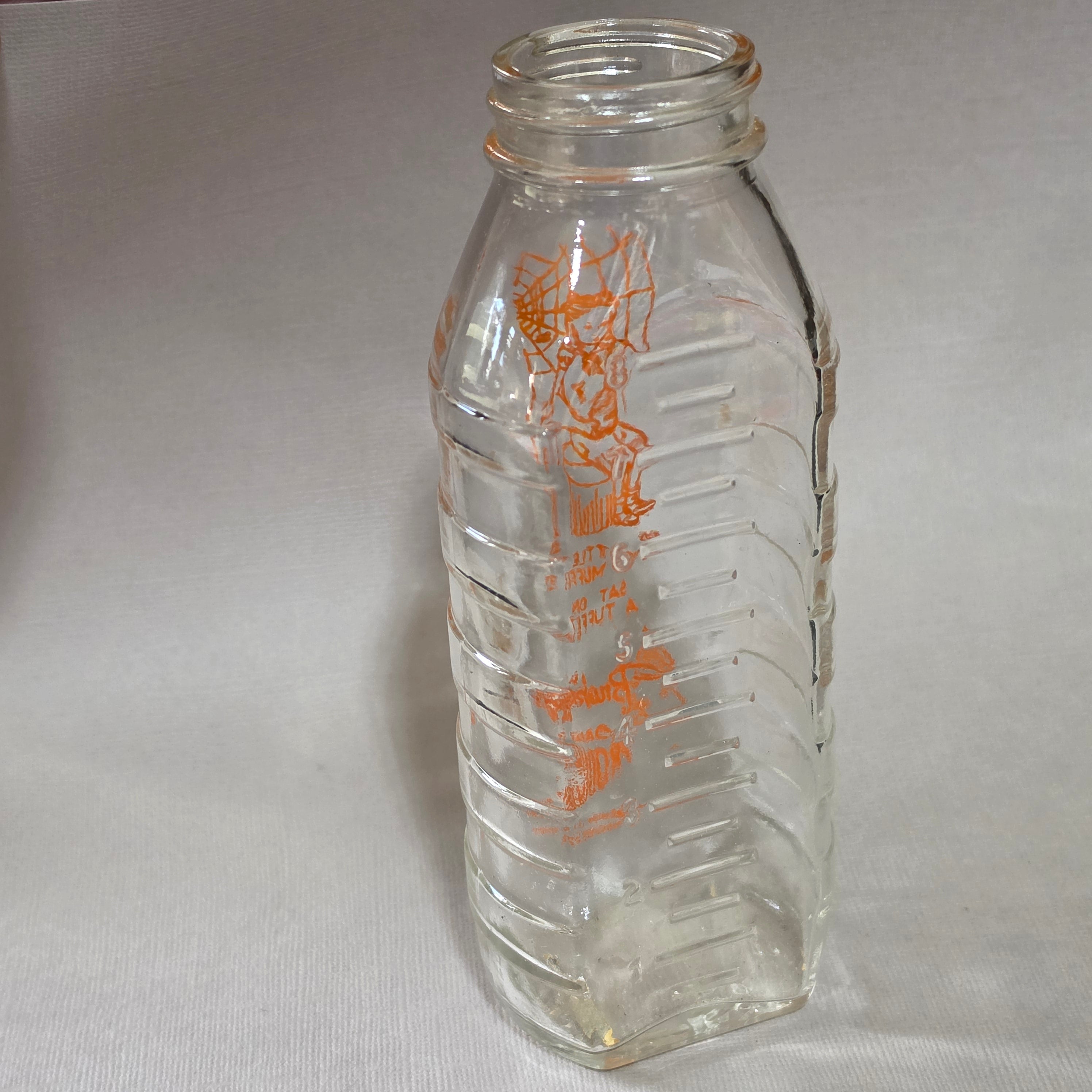 NOS Vintage Samuel Callet Little Miss Muffet Glass Baby Bottle Brokhoff's Dairy