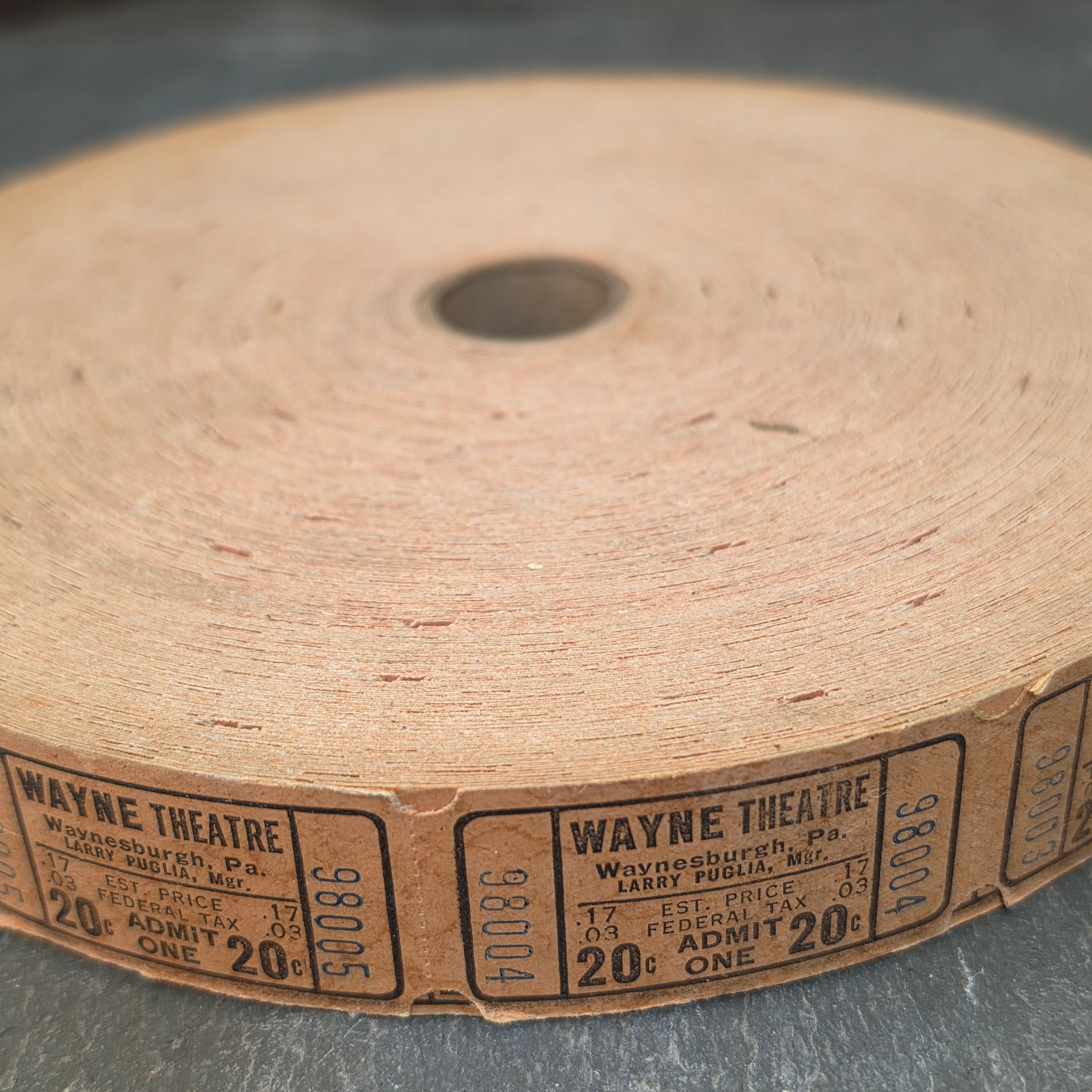 NOS Full Roll of 20¢ Movie Film Tickets Wayne Theatre Waynesburgh, PA