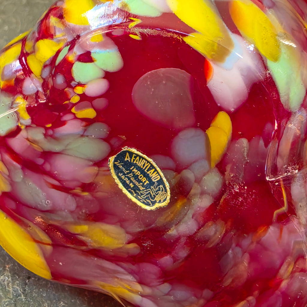 Vintage Fairyland Japan Tall Art Glass Swung Vase Red Confetti Spatter Large