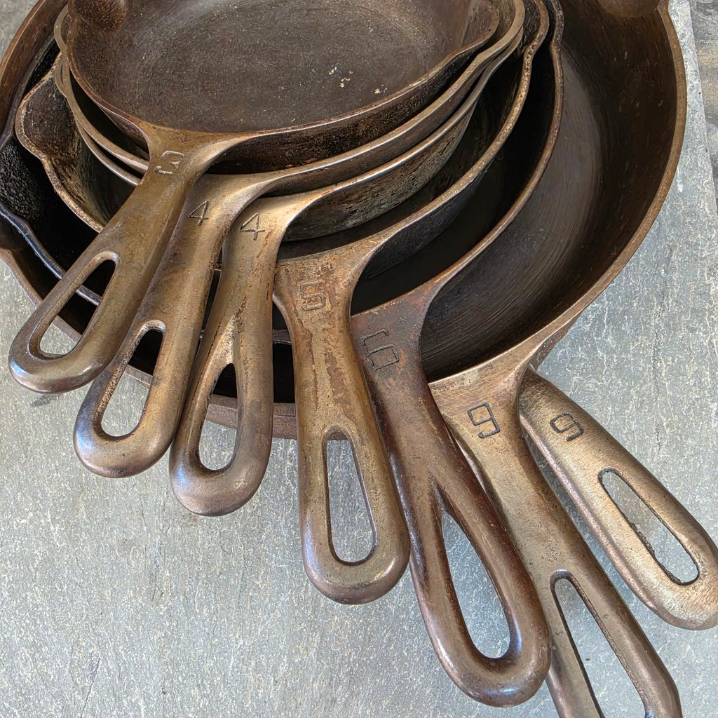 Lot of 7 Vintage Estate Found Griswold Cast Iron Skillets Griddle Erie, PA
