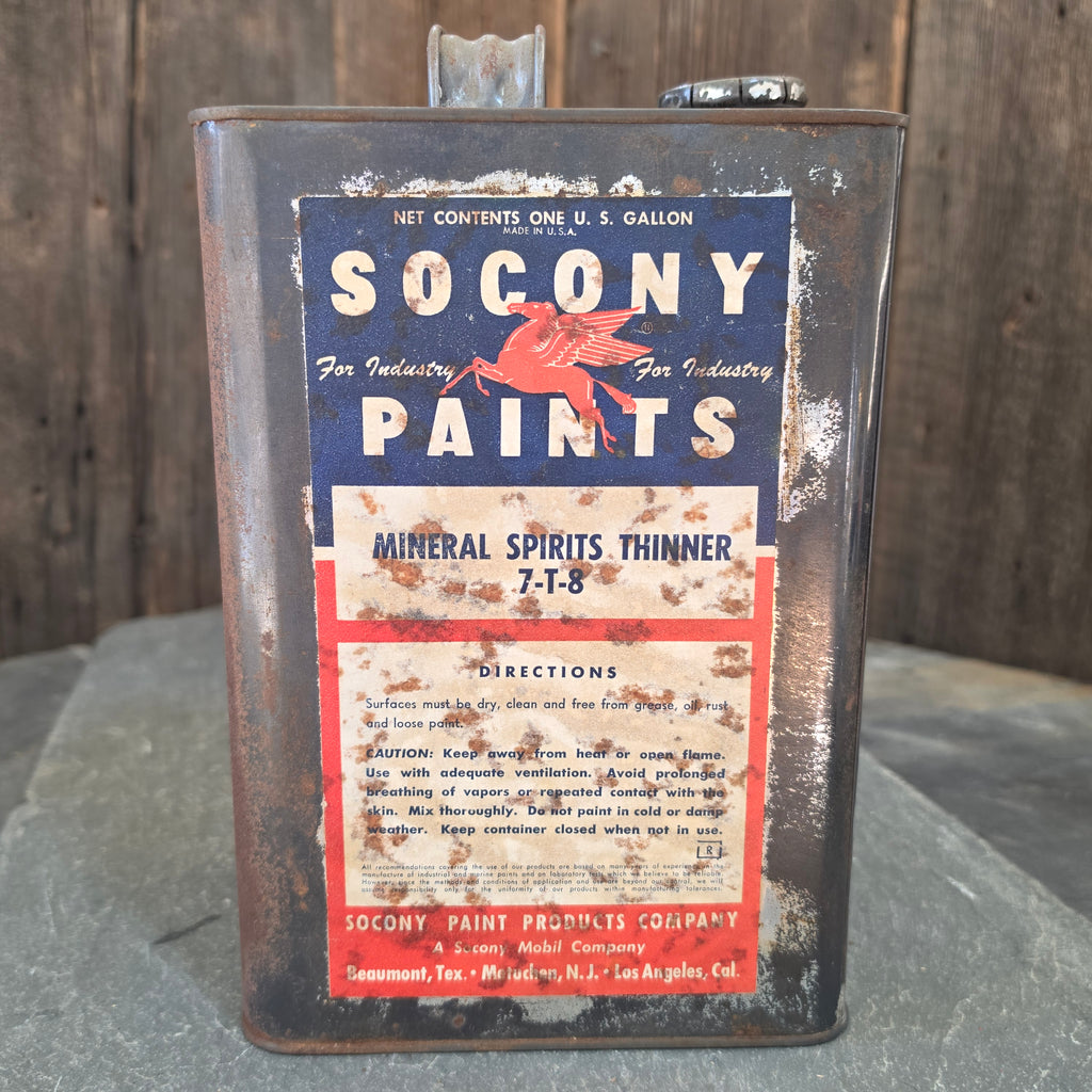 Vintage Socony Paints Mobil Oil Co. Mineral Spirits Thinner One Gallon Tin Can