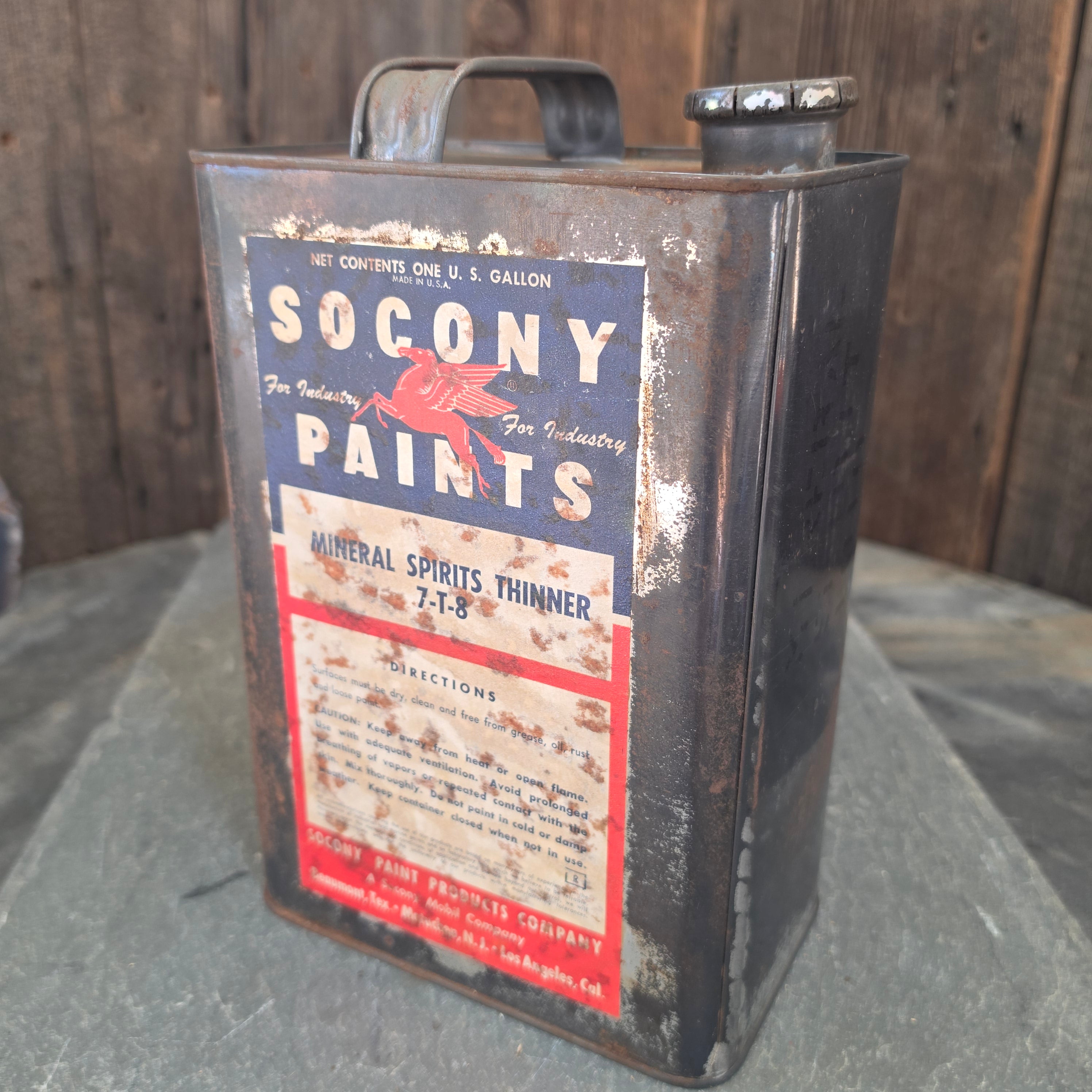 Vintage Socony Paints Mobil Oil Co. Mineral Spirits Thinner One Gallon Tin Can