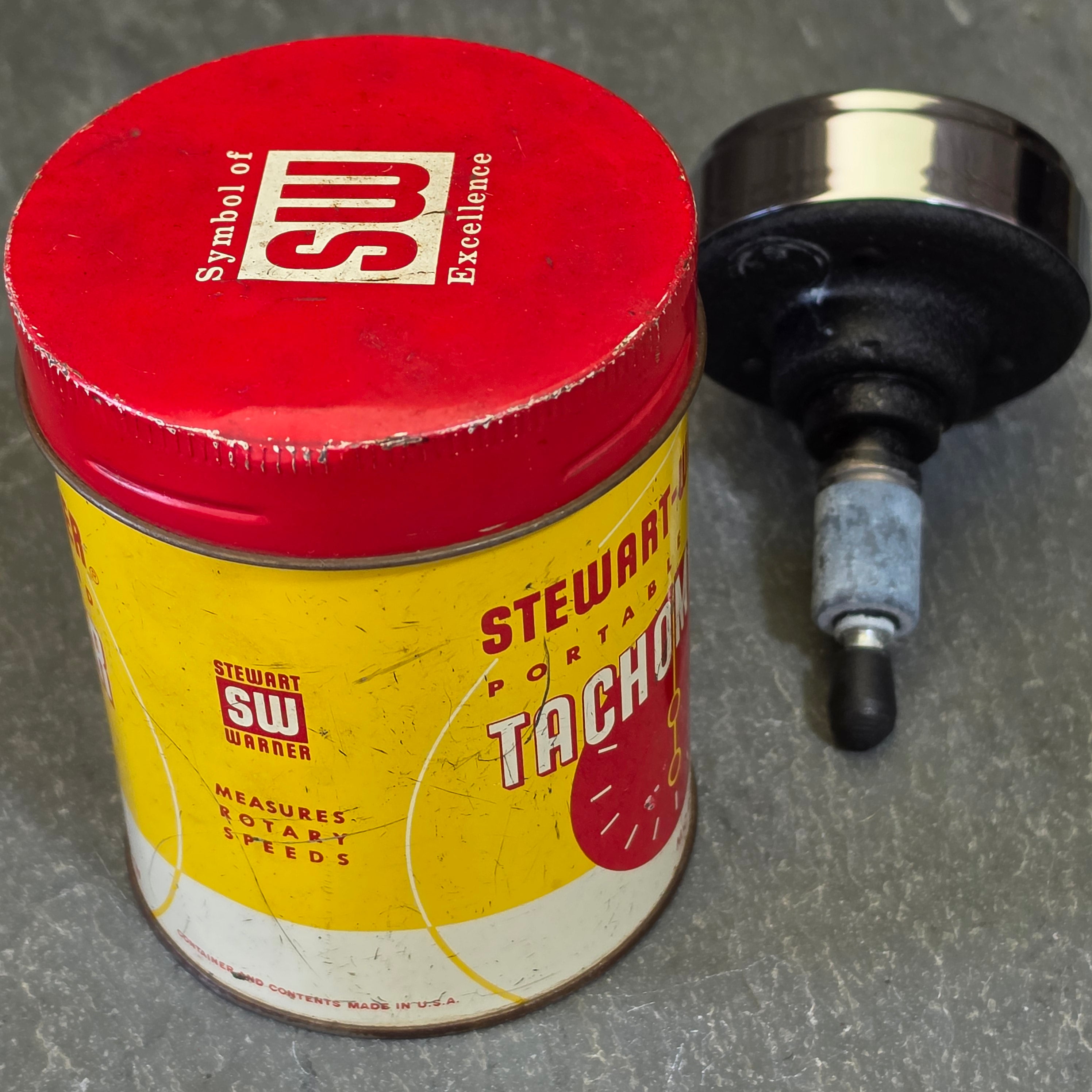 Vintage Stewart Warner Portable Hand Tachometer 757-W Mechanical RPM Gauge Tin