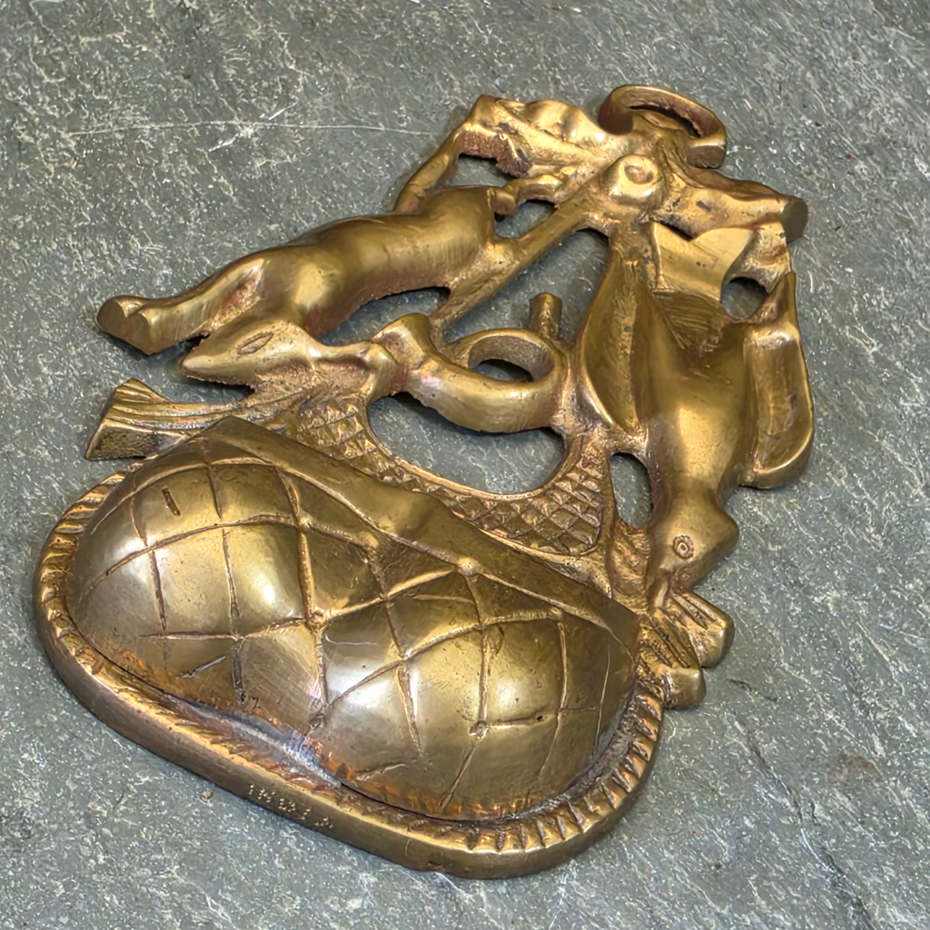 Antique Brass Hanging Match Holder Dual Well Safe Game Bag Hunting Rabbit Bird